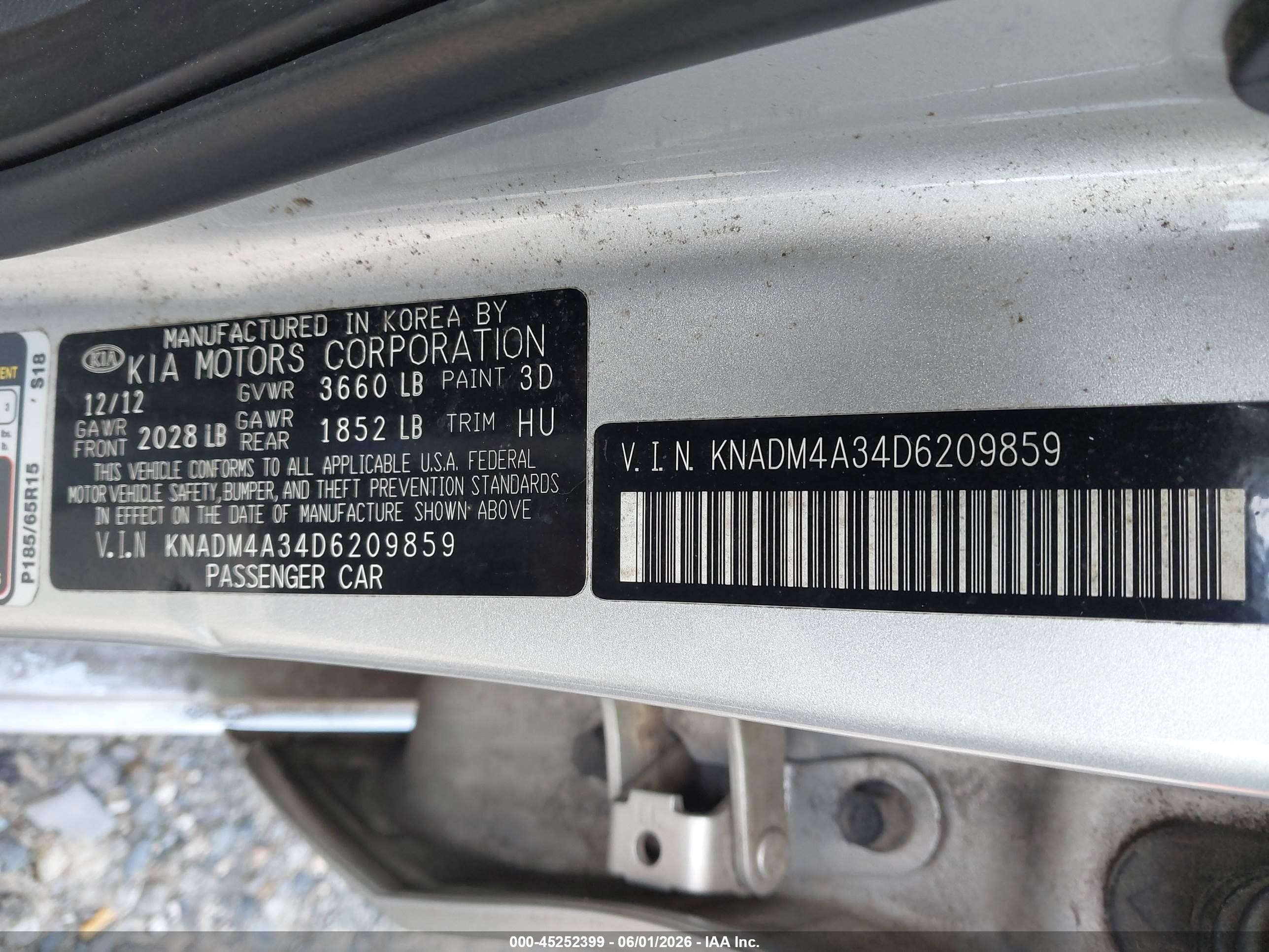 2013 Kia Rio Lx Silver vin: KNADM4A34D6209859
