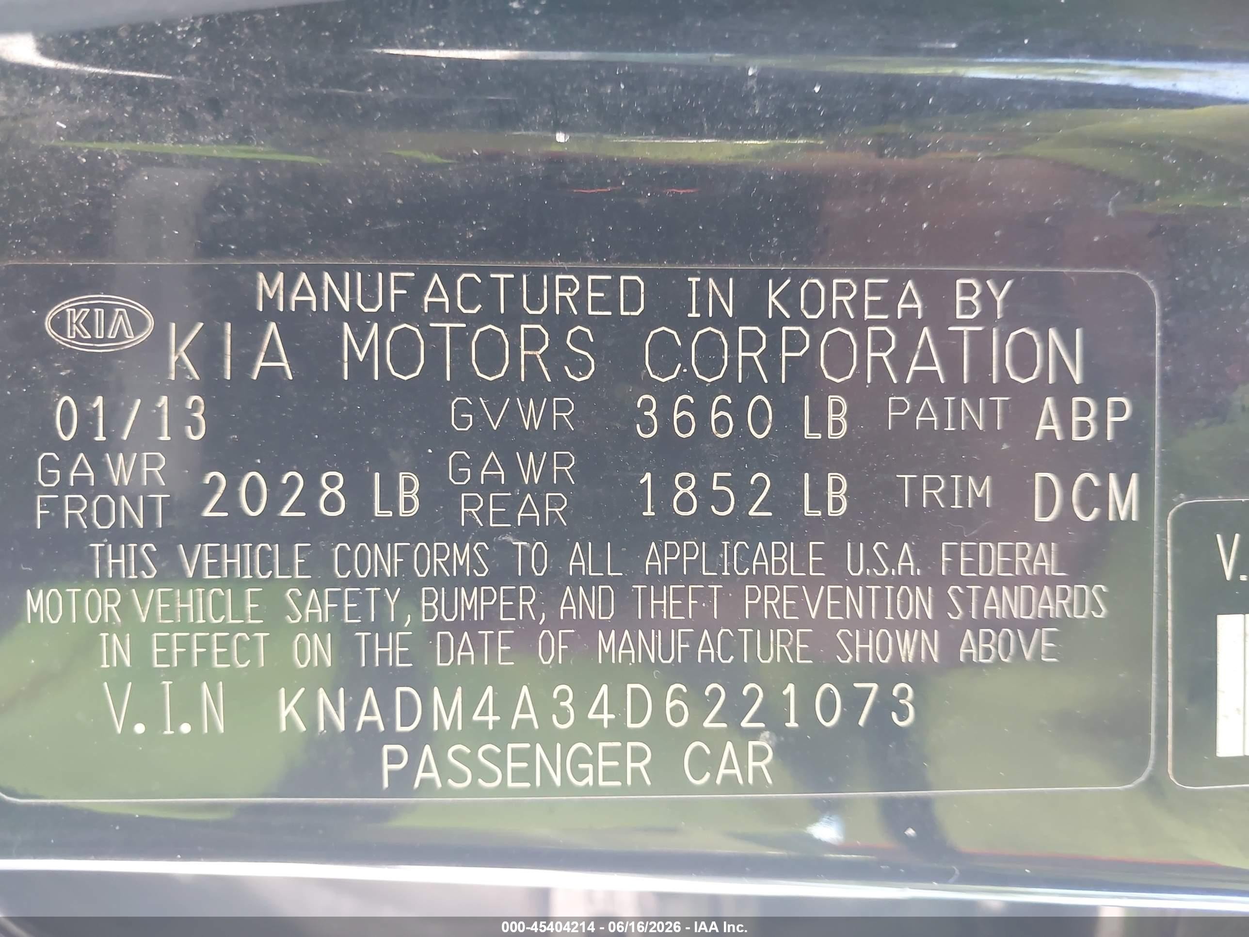 2013 Kia Rio Lx Black vin: KNADM4A34D6221073