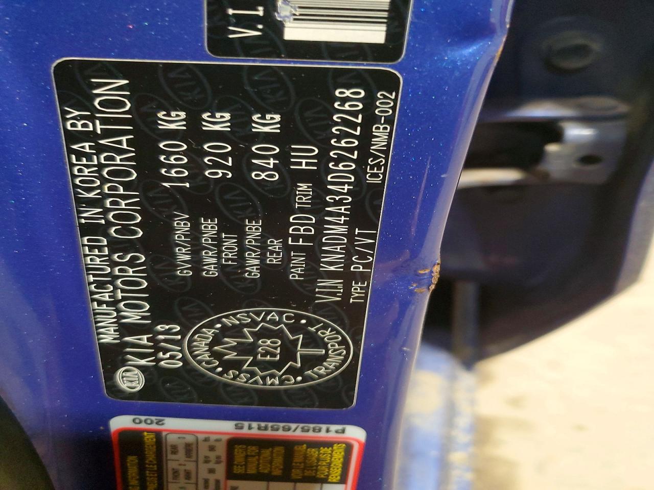 2013 Kia Rio Lx Automatic Blue vin: KNADM4A34D6262268