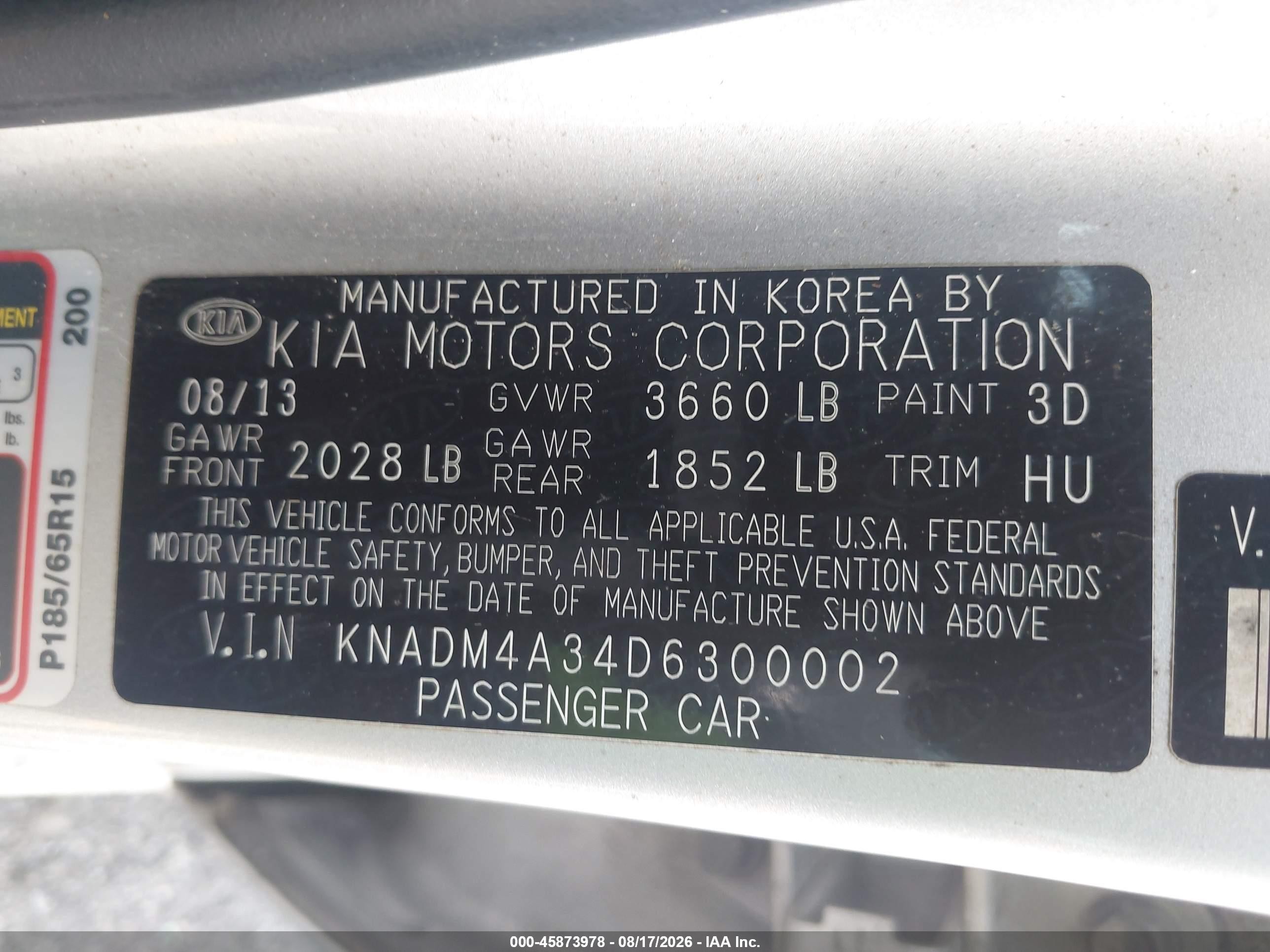 2013 Kia Rio Lx Silver vin: KNADM4A34D6300002