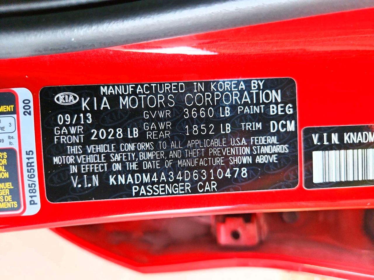 2013 Kia Rio Lx Red vin: KNADM4A34D6310478