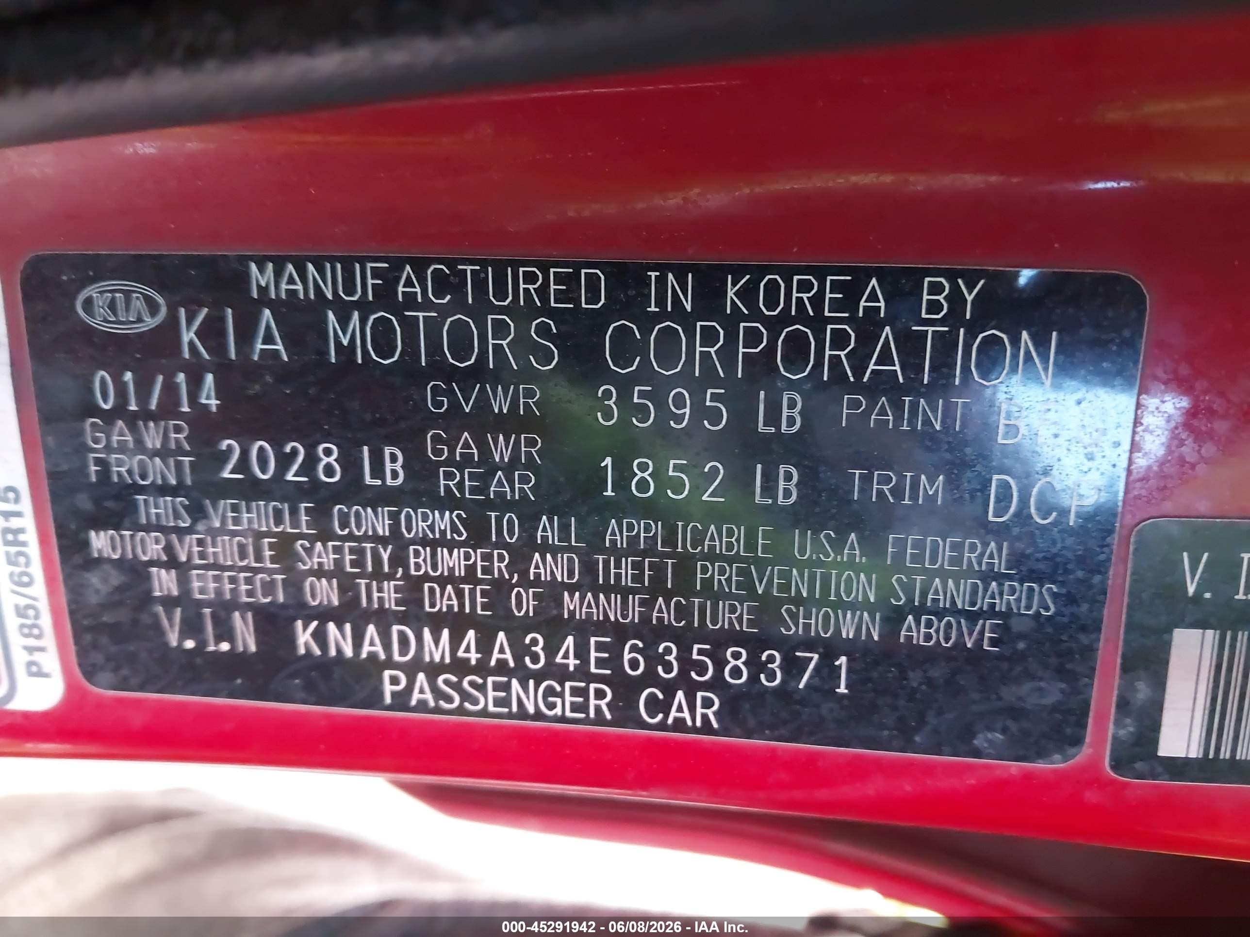 2014 Kia Rio Lx Burgundy vin: KNADM4A34E6358371