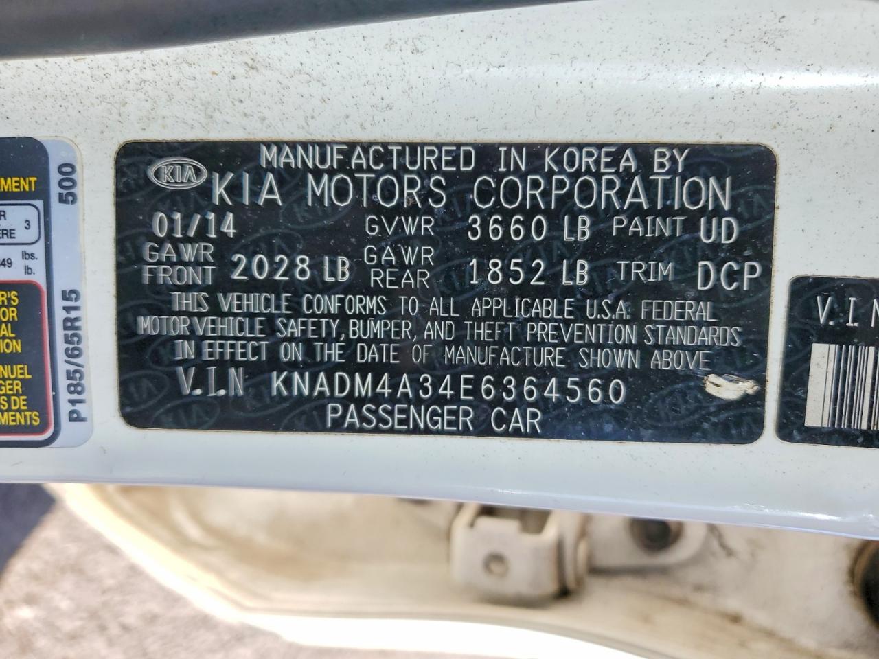 2014 Kia Rio Lx Белый vin: KNADM4A34E6364560