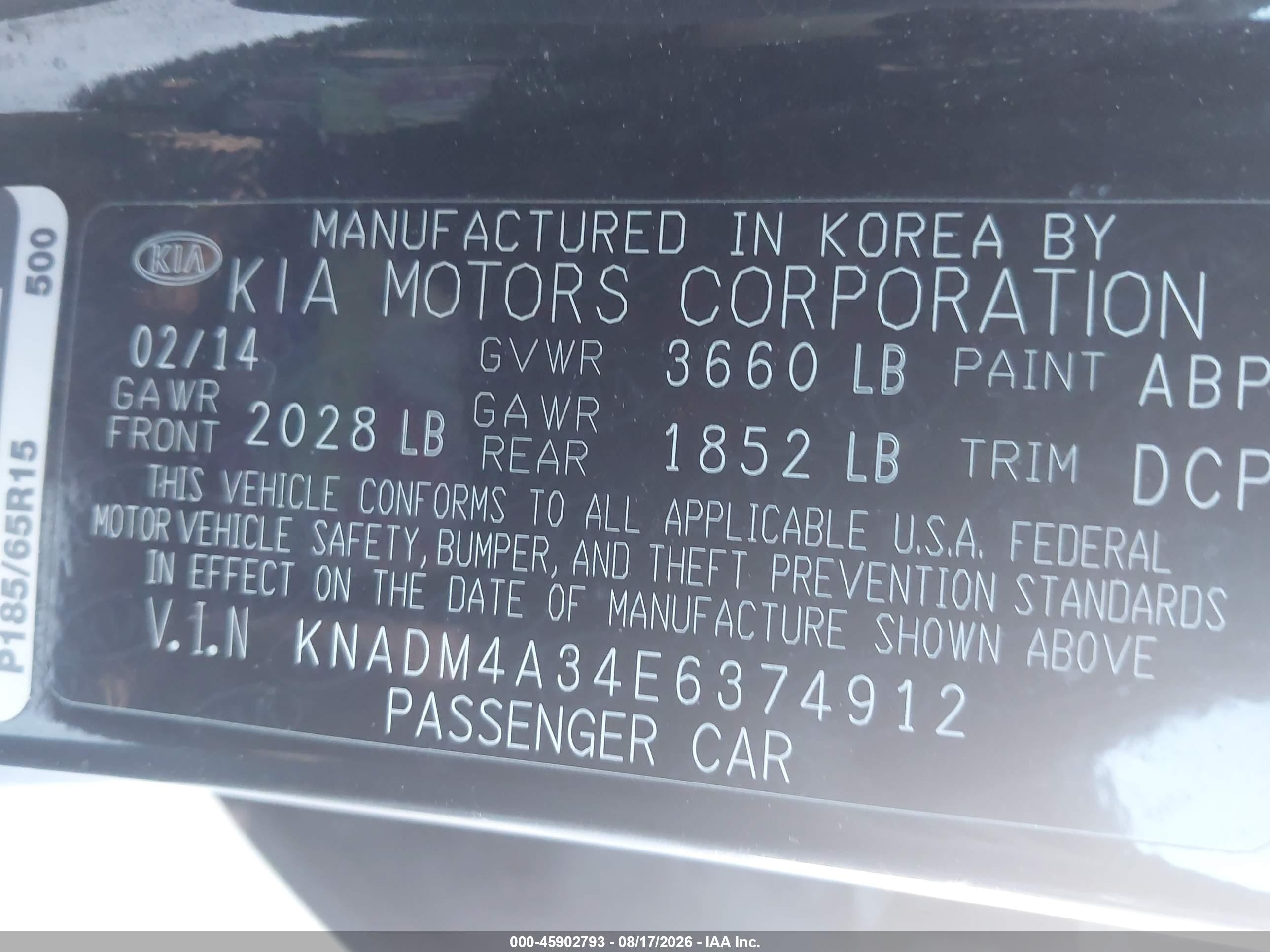 2014 Kia Rio Lx Black vin: KNADM4A34E6374912