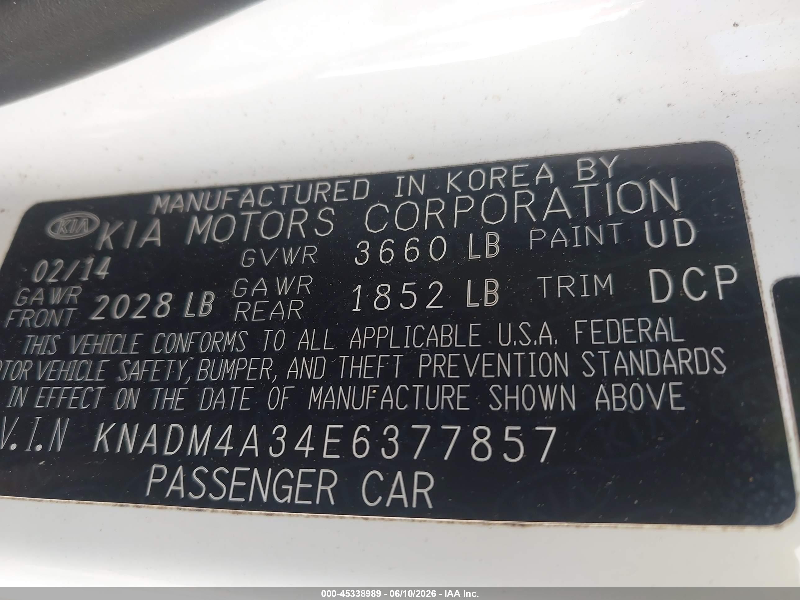 2014 Kia Rio Lx White vin: KNADM4A34E6377857