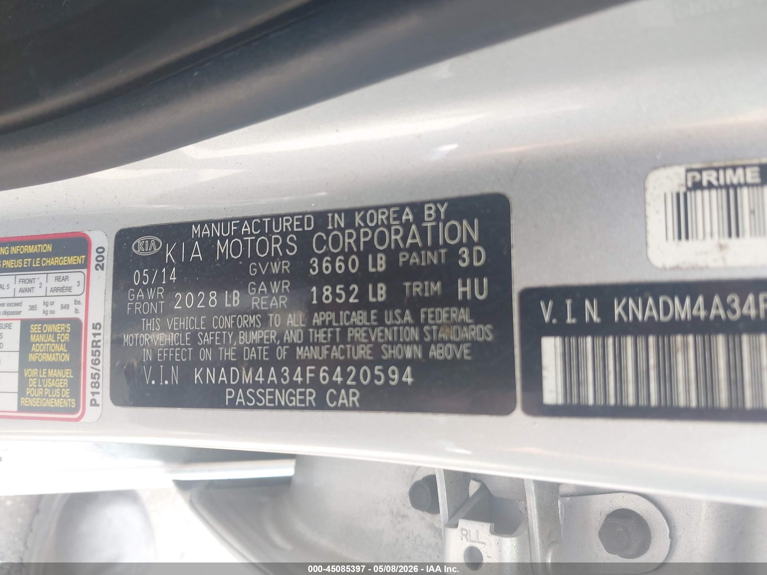 2015 Kia Rio Lx Серебряный vin: KNADM4A34F6420594