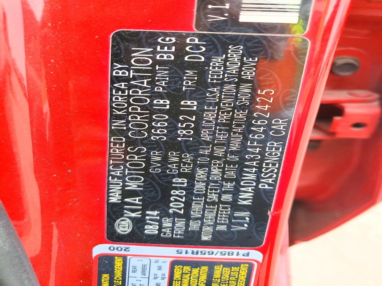 2015 Kia Rio Lx Red vin: KNADM4A34F6462425
