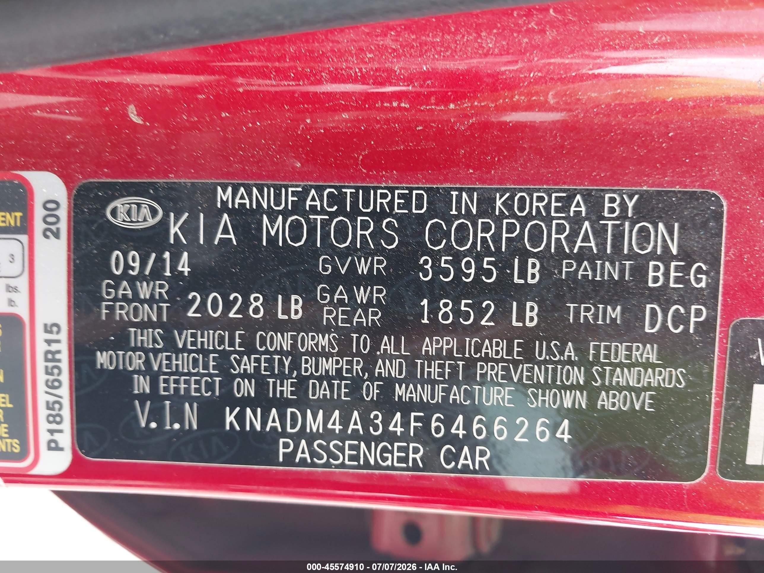 2015 Kia Rio Lx Red vin: KNADM4A34F6466264