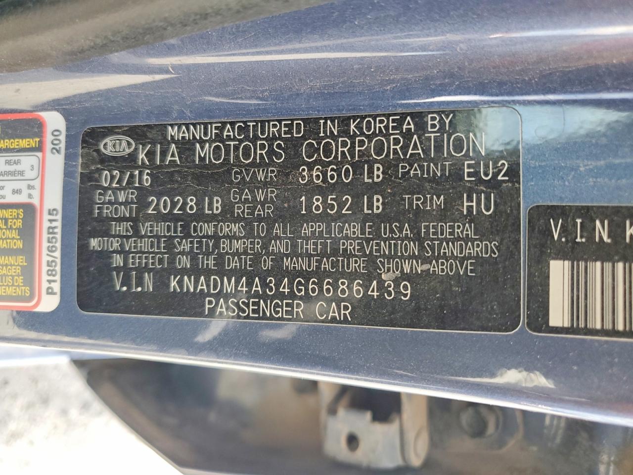 2016 Kia Rio Lx Синий vin: KNADM4A34G6686439