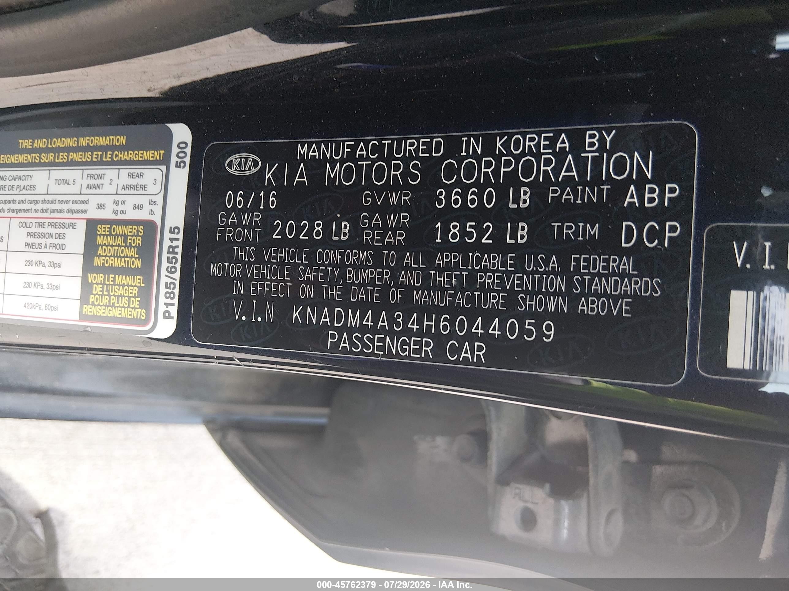 2017 Kia Rio Lx Black vin: KNADM4A34H6044059
