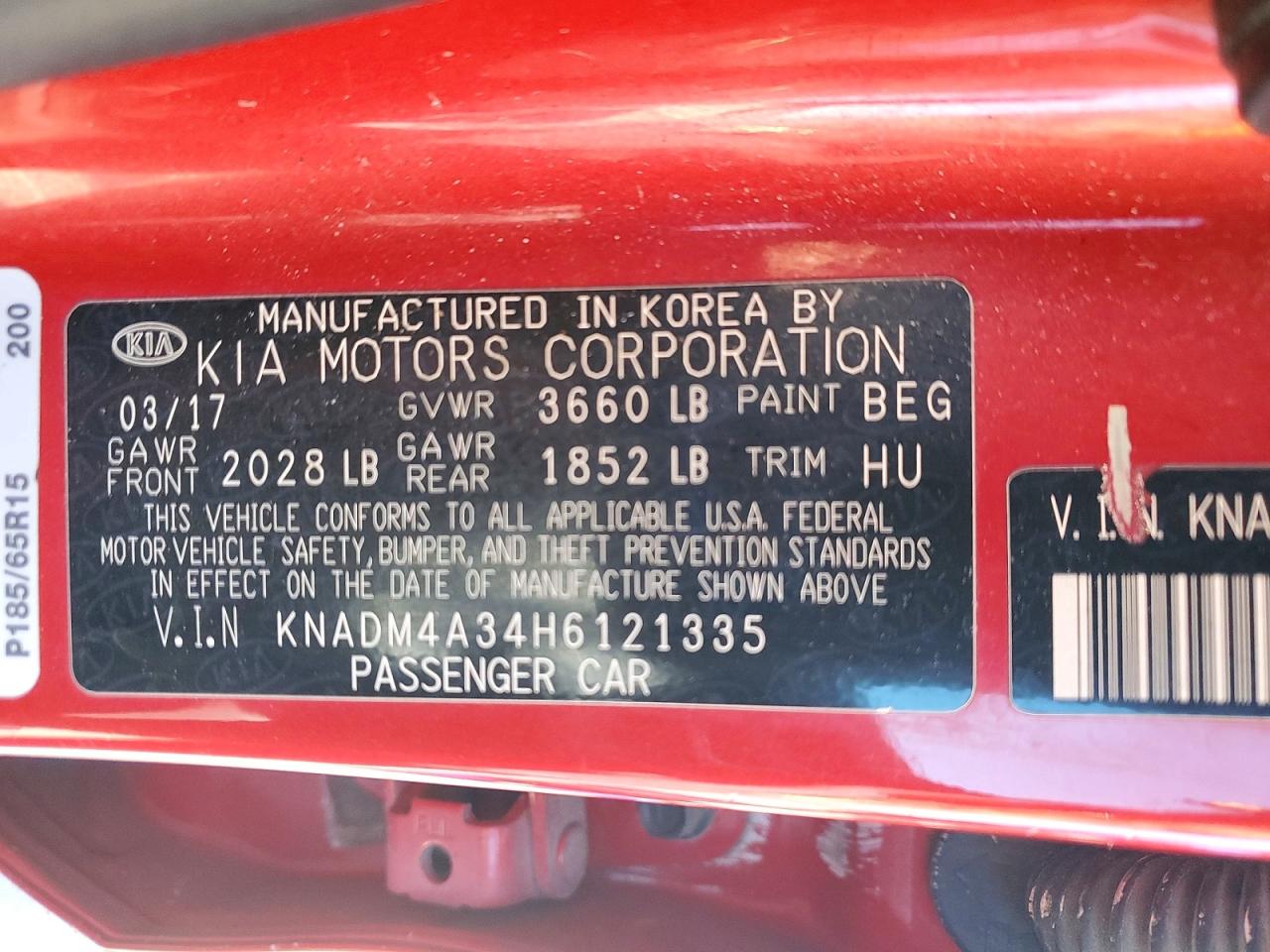 2017 Kia Rio Lx Red vin: KNADM4A34H6121335