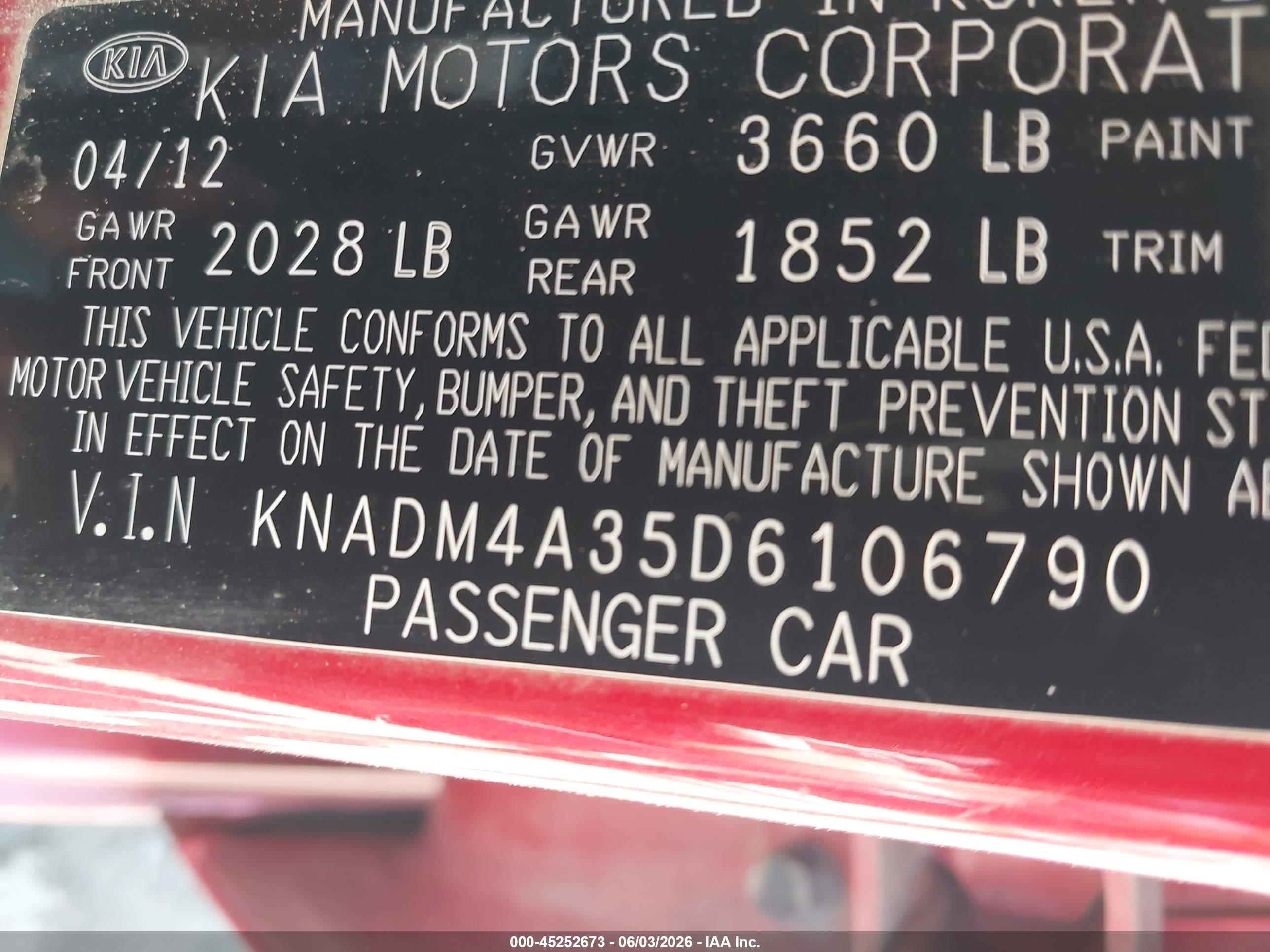 2013 Kia Rio Lx Red vin: KNADM4A35D6106790