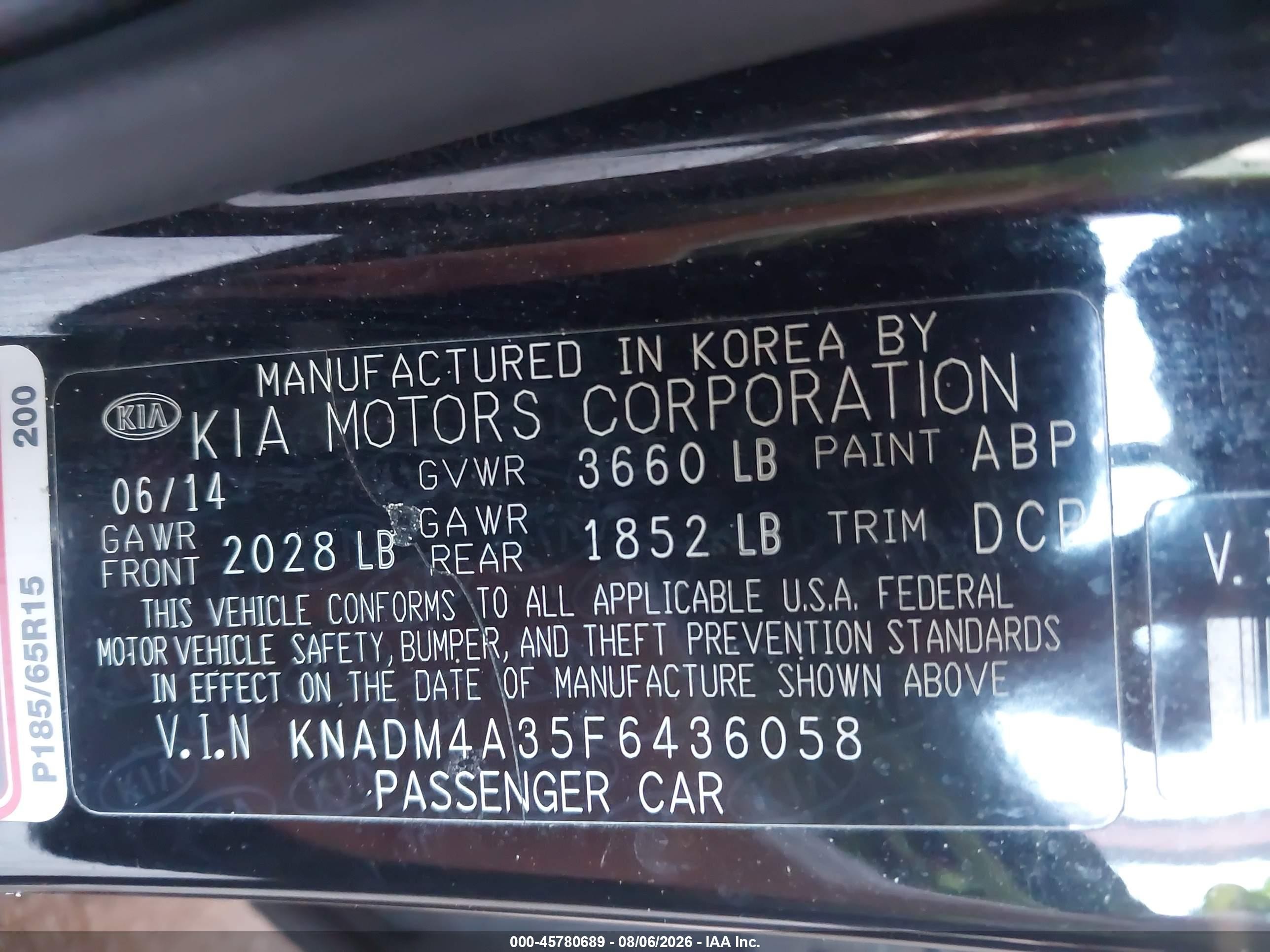 2015 Kia Rio Lx Черный vin: KNADM4A35F6436058