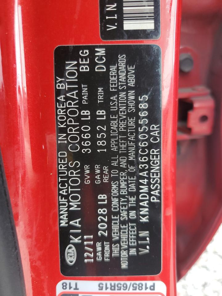 2012 Kia Rio Lx Red vin: KNADM4A36C6055685