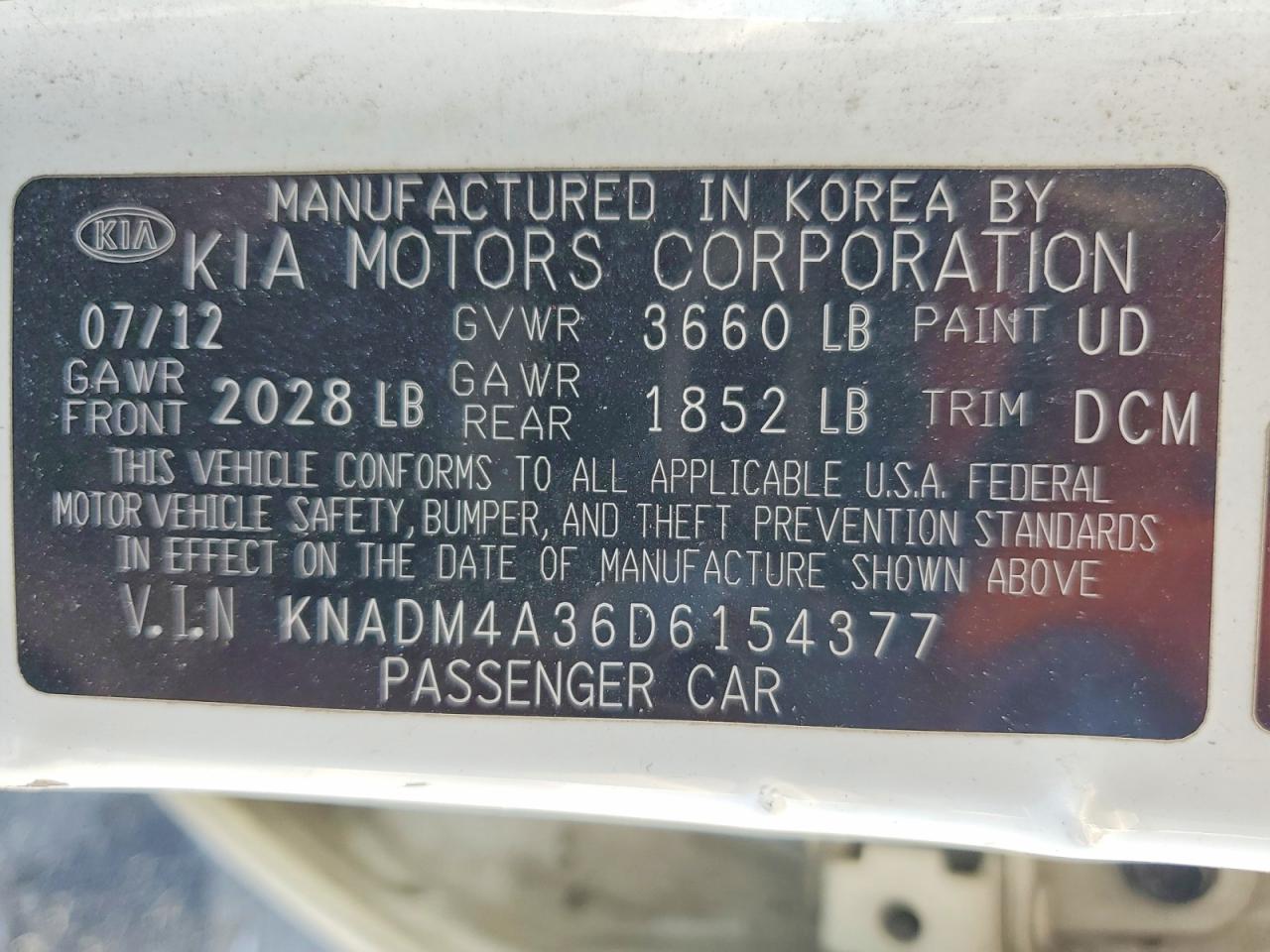 2013 Kia Rio Lx White vin: KNADM4A36D6154377