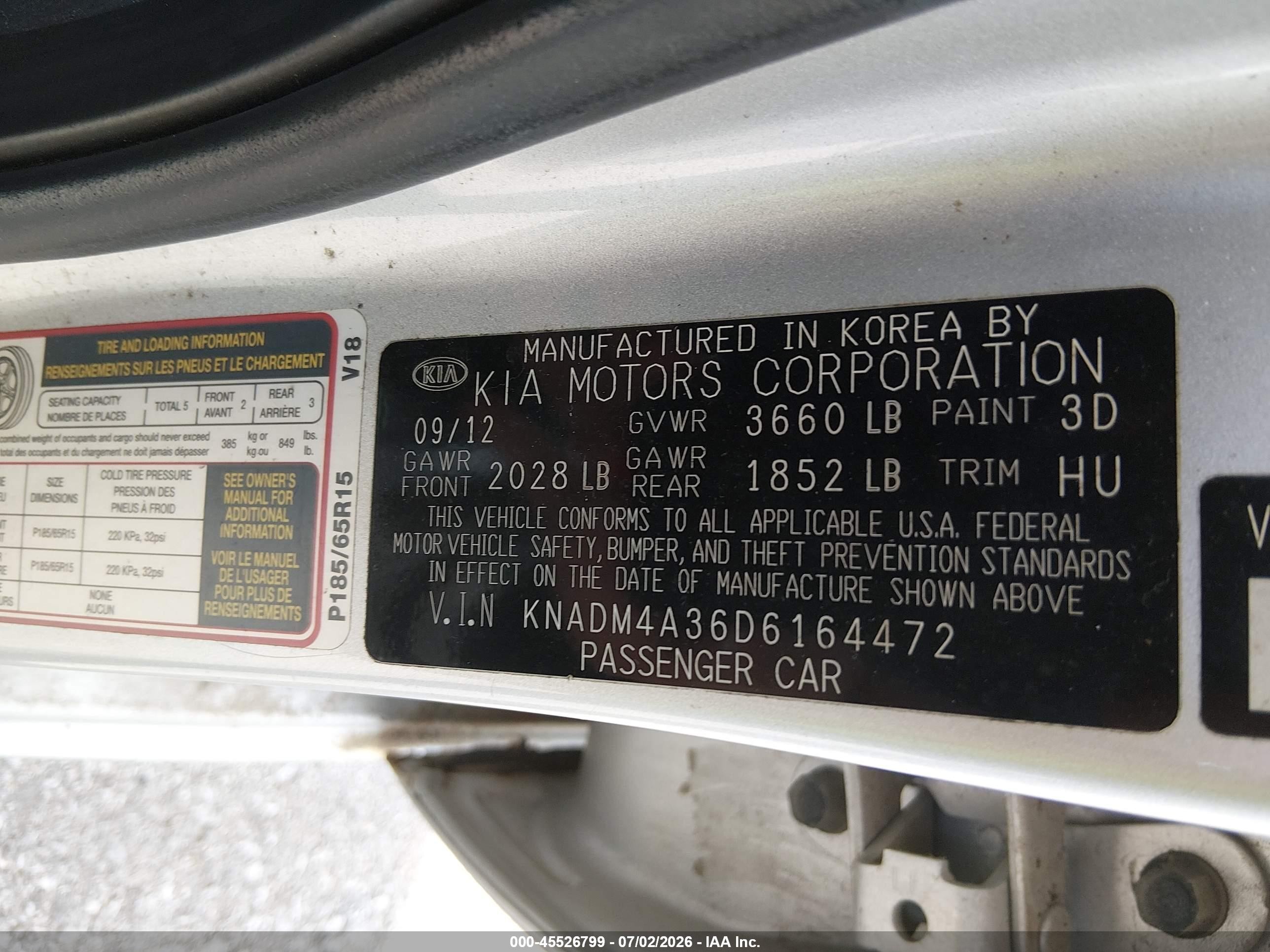 2013 Kia Rio Lx Silver vin: KNADM4A36D6164472