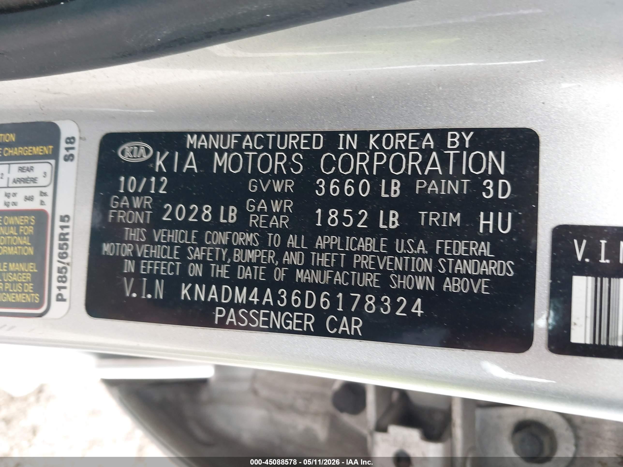 2013 Kia Rio Lx Silver vin: KNADM4A36D6178324