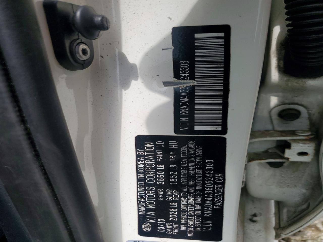 2013 Kia Rio Lx White vin: KNADM4A36D6243303