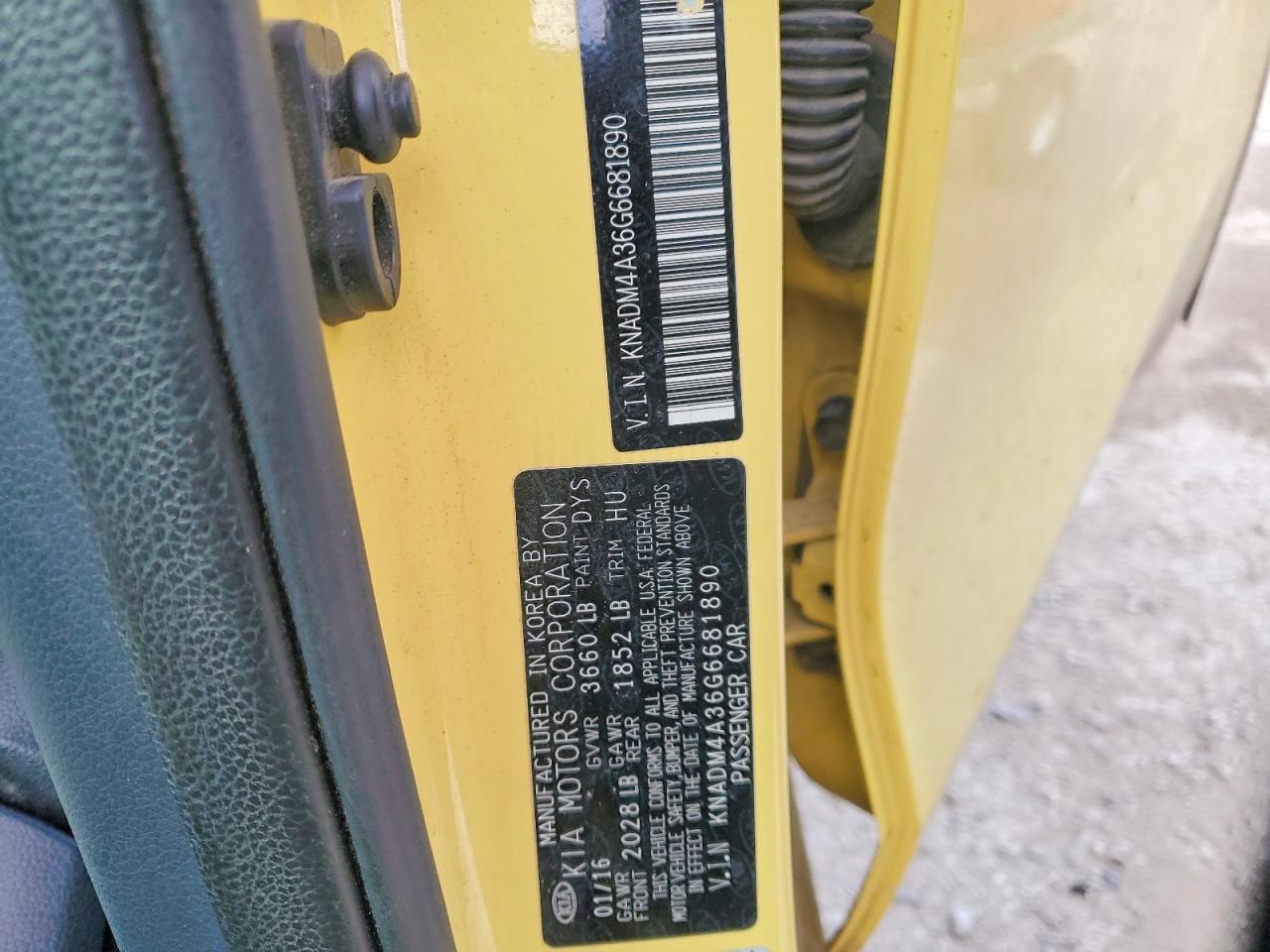 2016 Kia Rio Lx Yellow vin: KNADM4A36G6681890