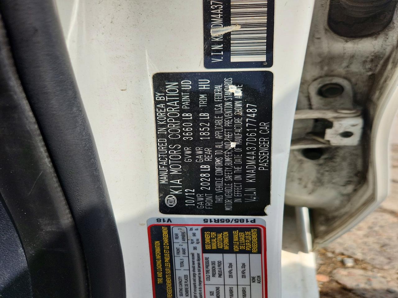 2013 Kia Rio Lx White vin: KNADM4A37D6177487