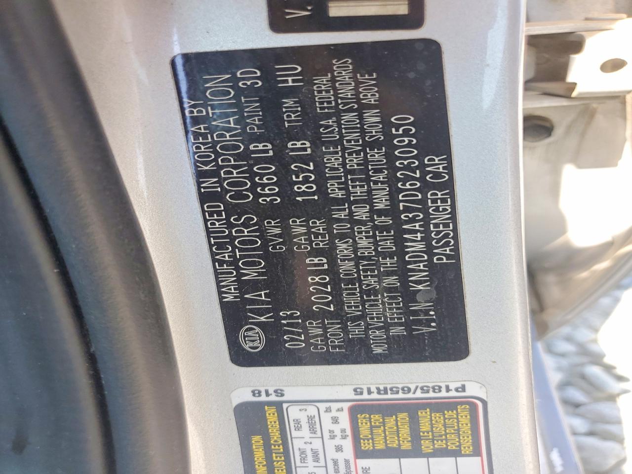 2013 Kia Rio Lx Gray vin: KNADM4A37D6230950