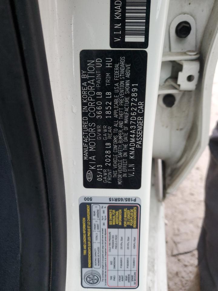 2013 Kia Rio Lx Белый vin: KNADM4A37D6272891