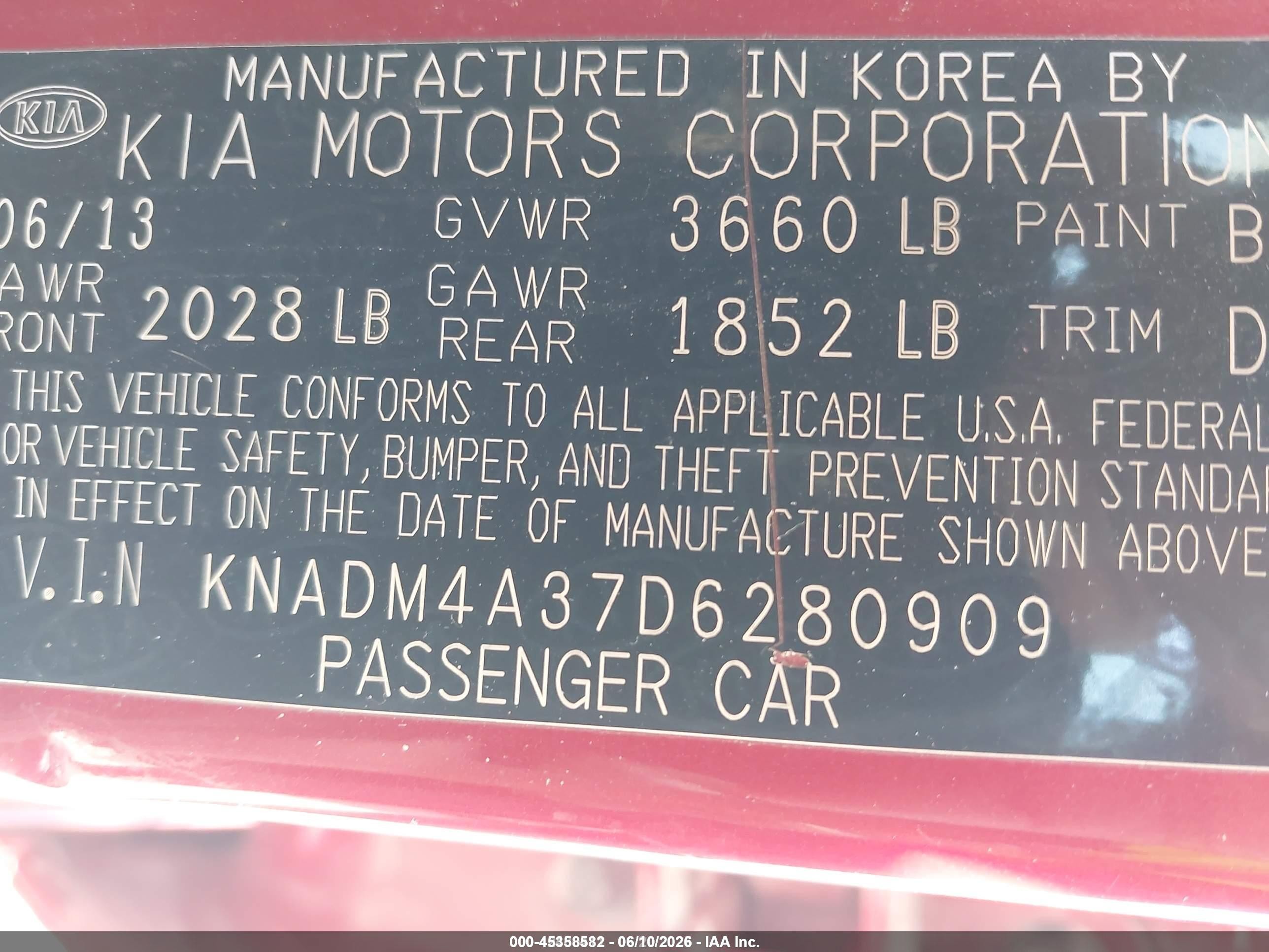 2013 Kia Rio Lx Красный vin: KNADM4A37D6280909