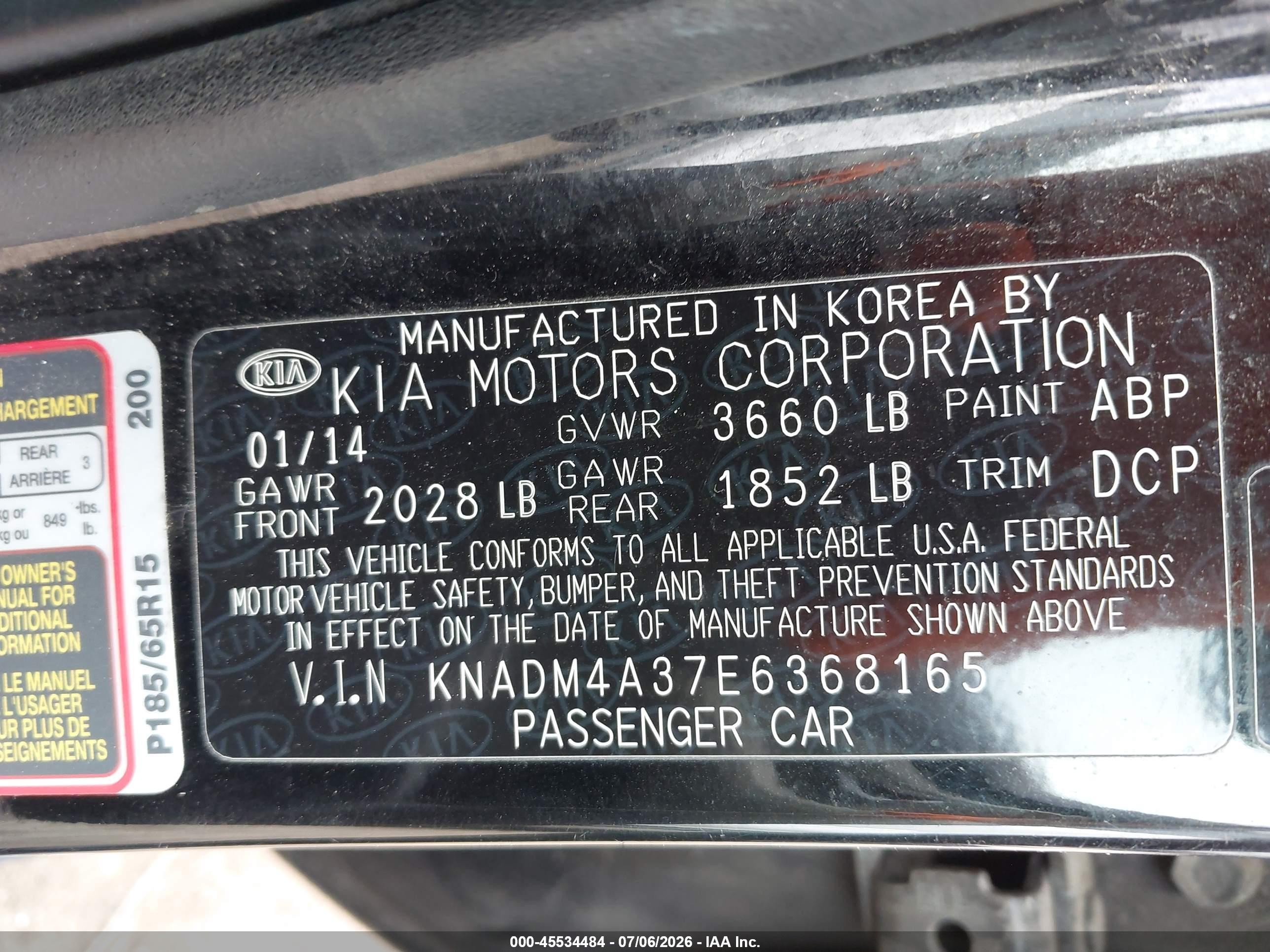 2014 Kia Rio Lx Black vin: KNADM4A37E6368165