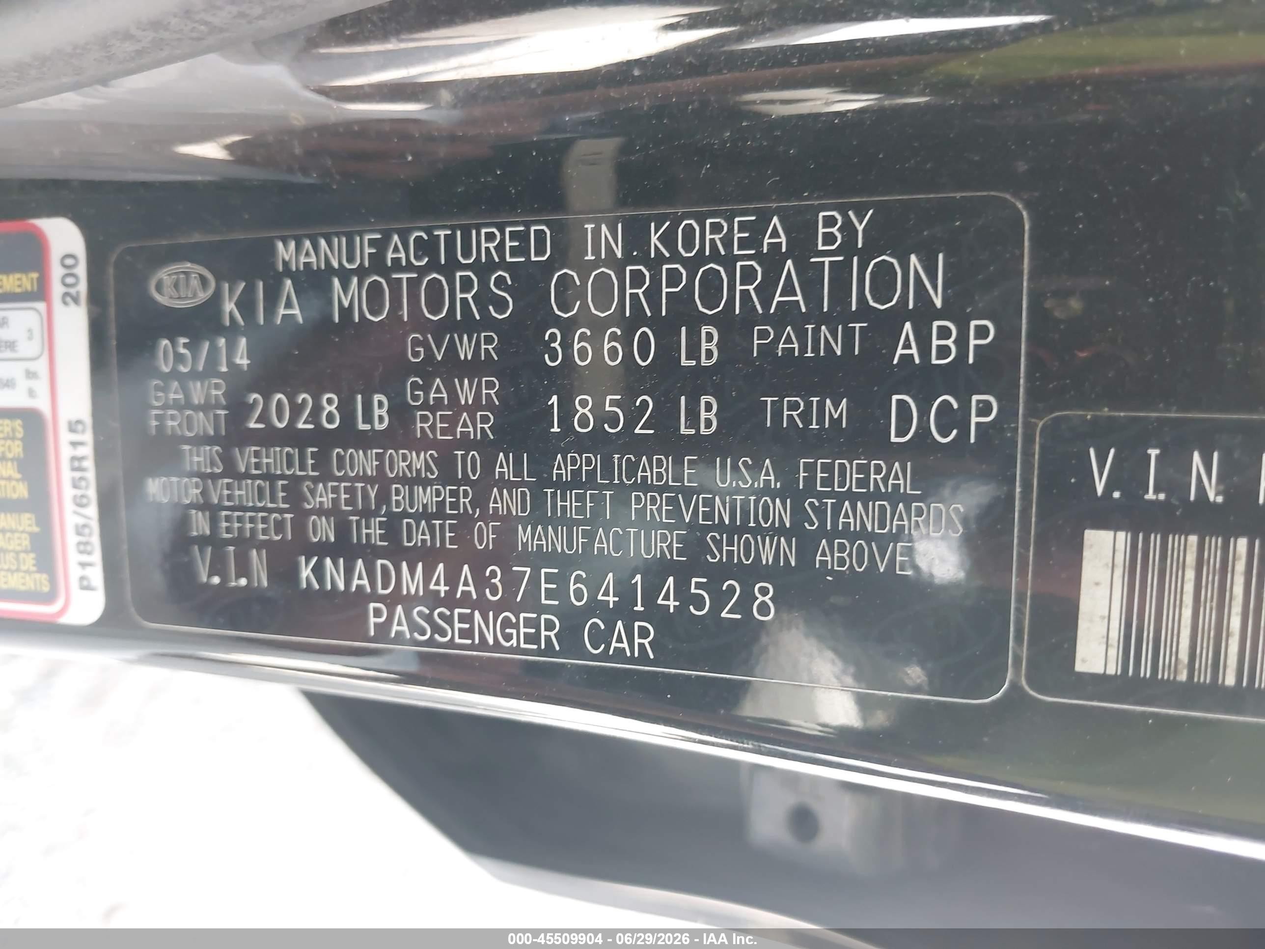 2014 Kia Rio Lx Черный vin: KNADM4A37E6414528