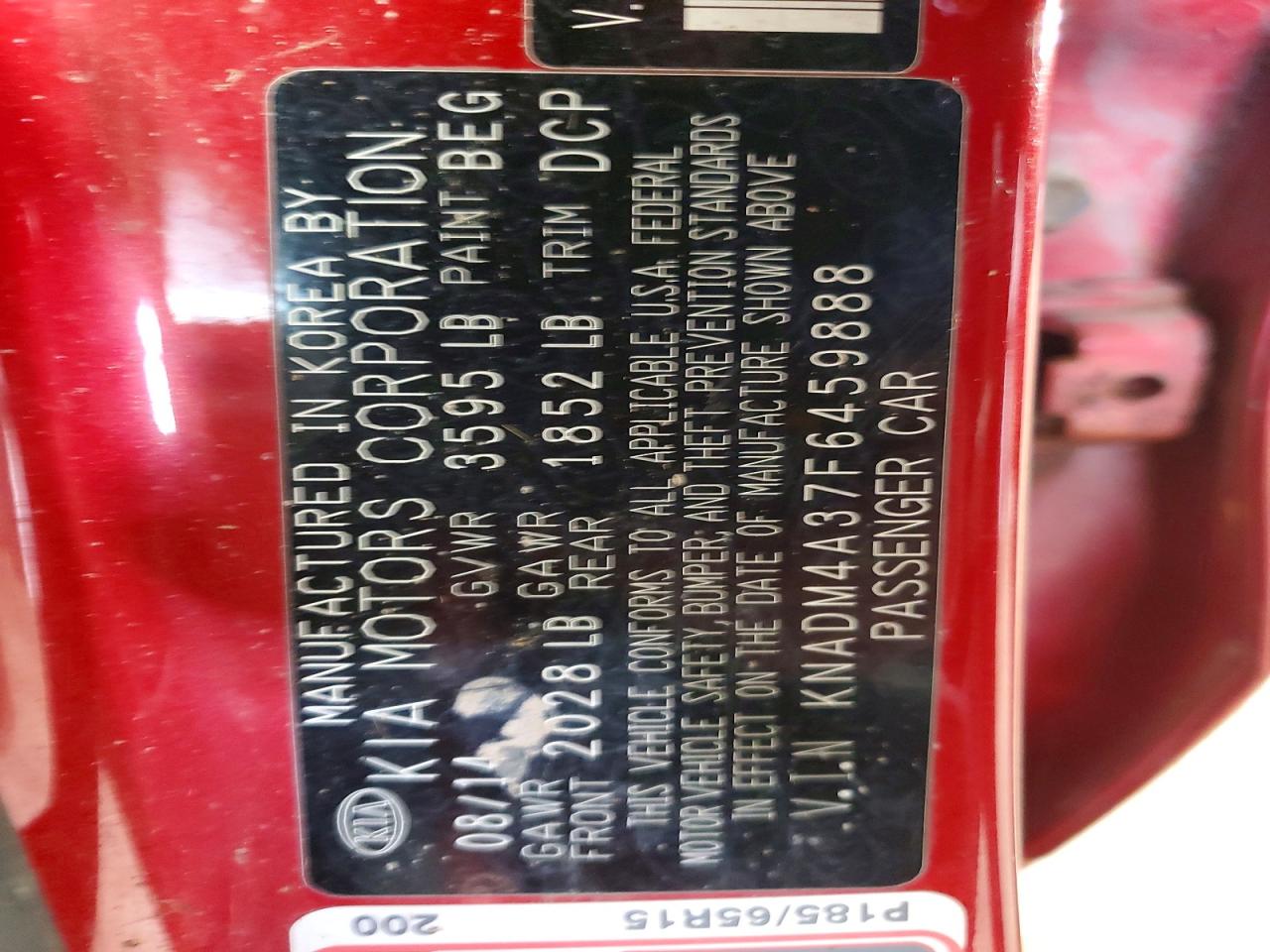 2015 Kia Rio Lx Red vin: KNADM4A37F6459888