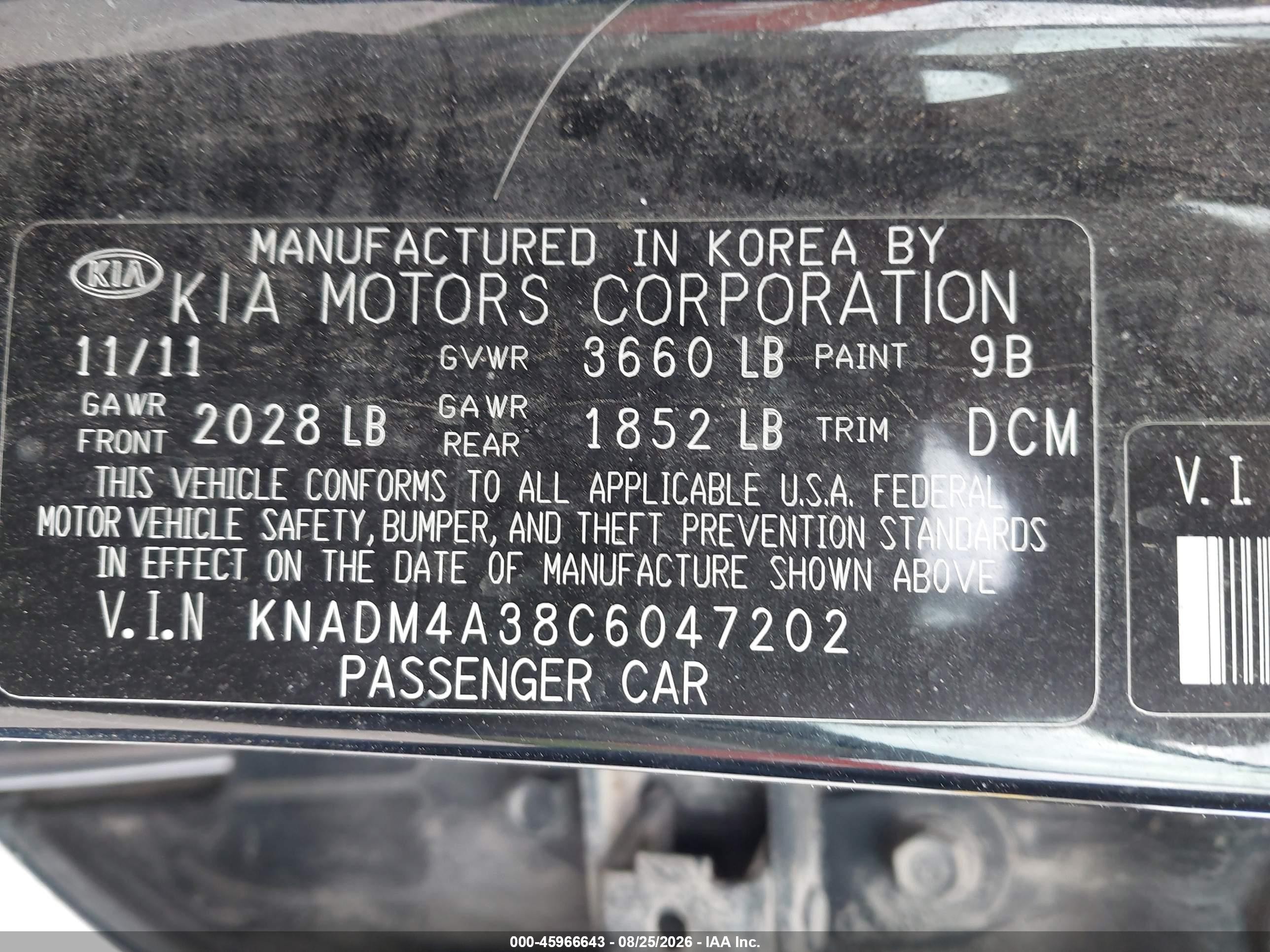 2012 Kia Rio Lx Black vin: KNADM4A38C6047202