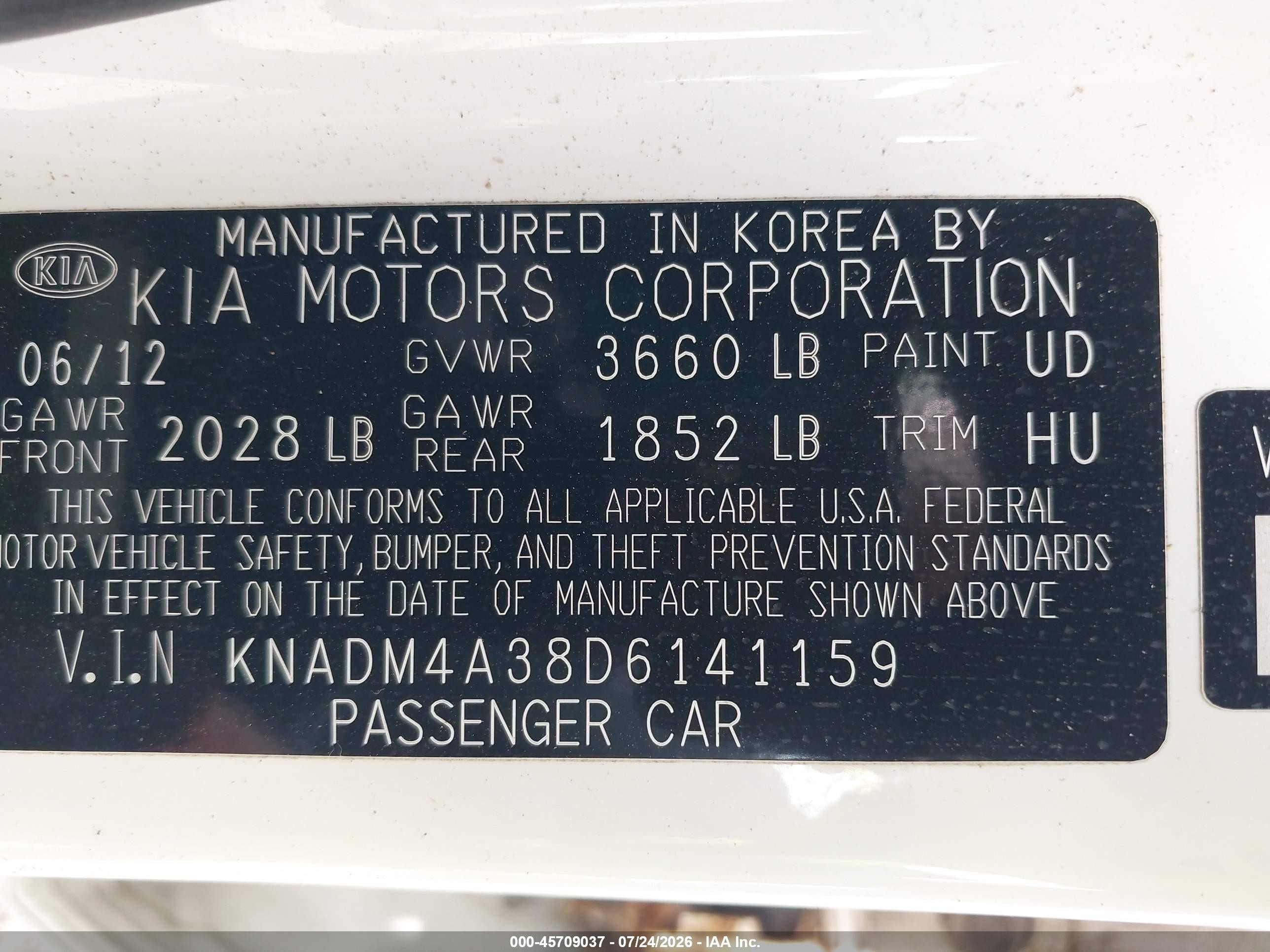 2013 Kia Rio Lx Белый vin: KNADM4A38D6141159