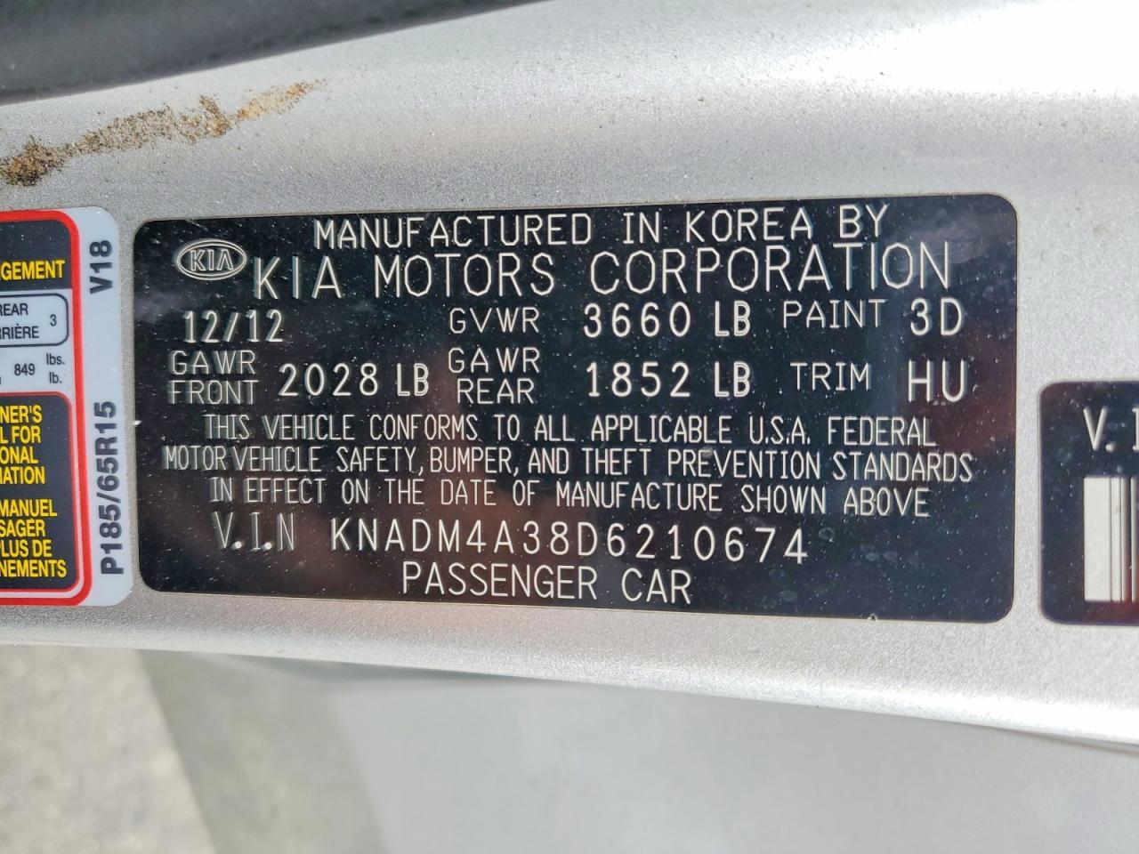 2013 Kia Rio Lx Silver vin: KNADM4A38D6210674