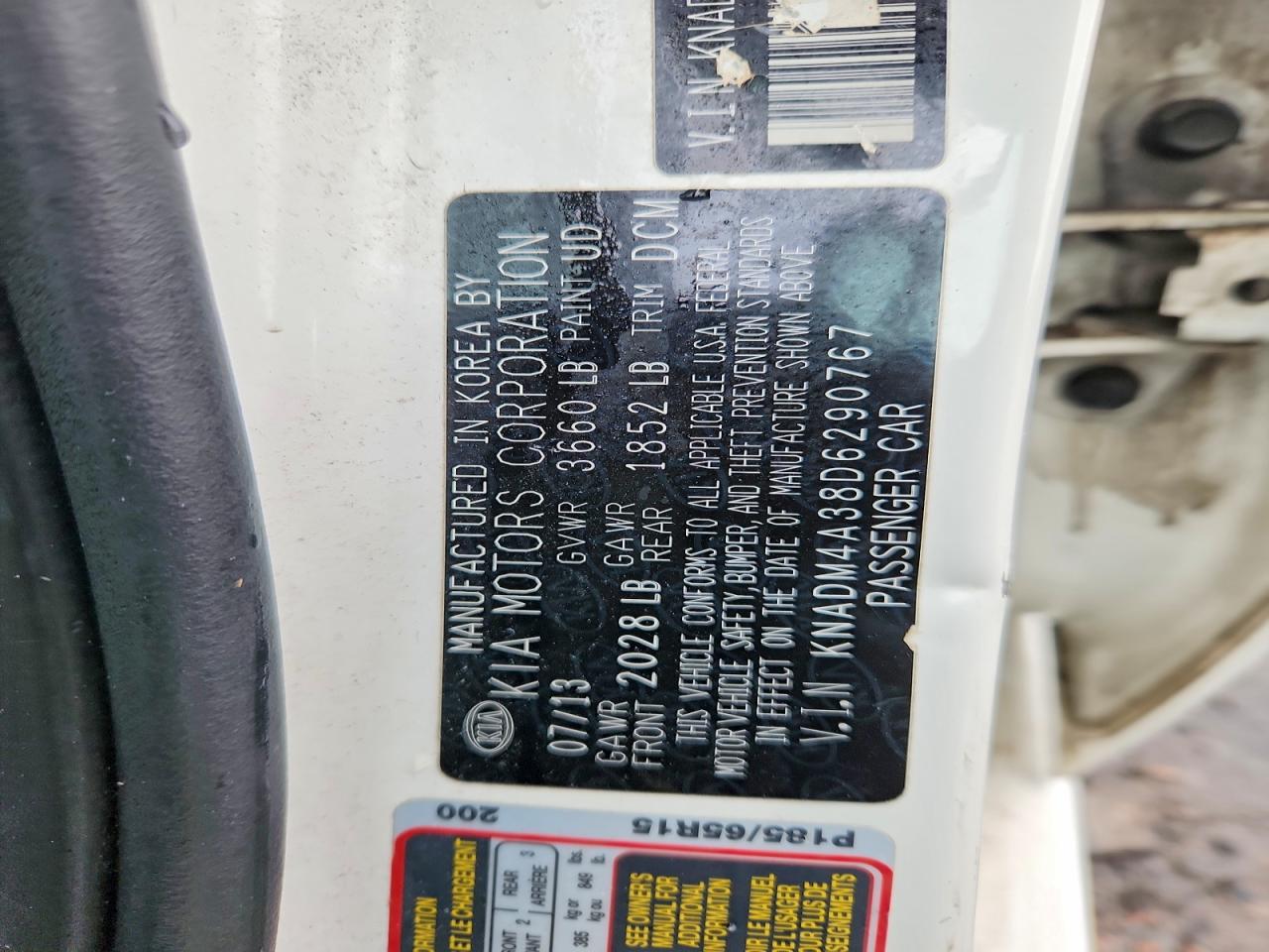2013 Kia Rio Lx White vin: KNADM4A38D6290767