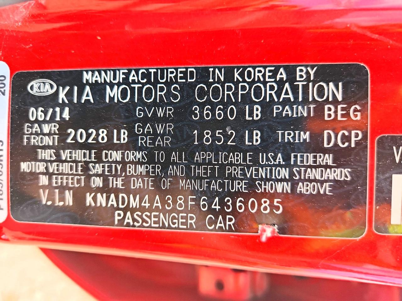 2015 Kia Rio Lx Red vin: KNADM4A38F6436085