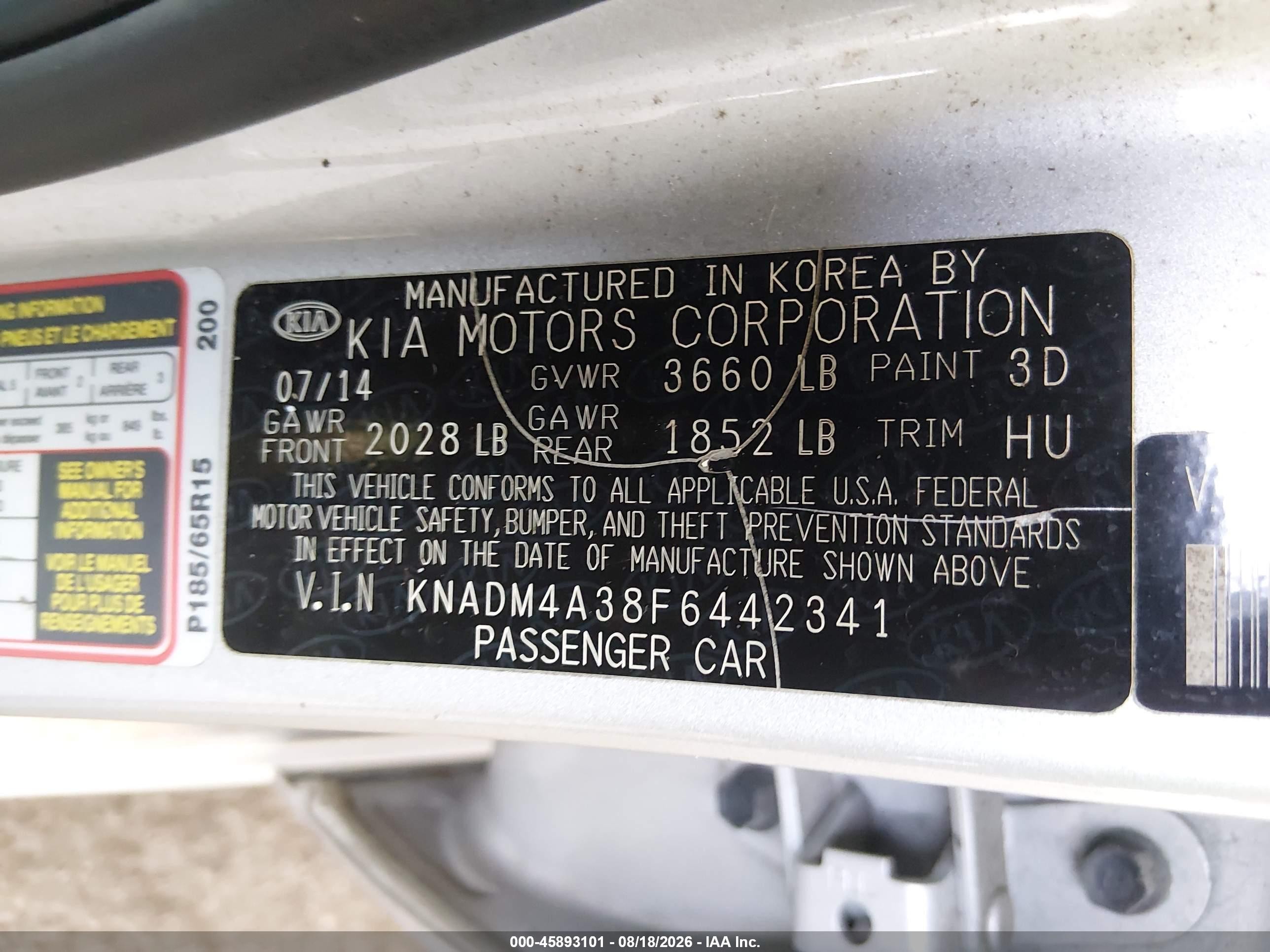 2015 Kia Rio Lx Silver vin: KNADM4A38F6442341