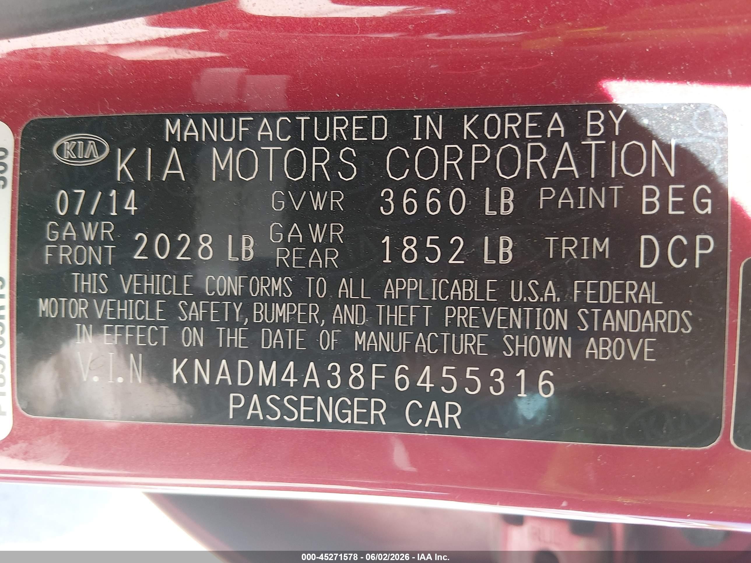 2015 Kia Rio Lx Красный vin: KNADM4A38F6455316