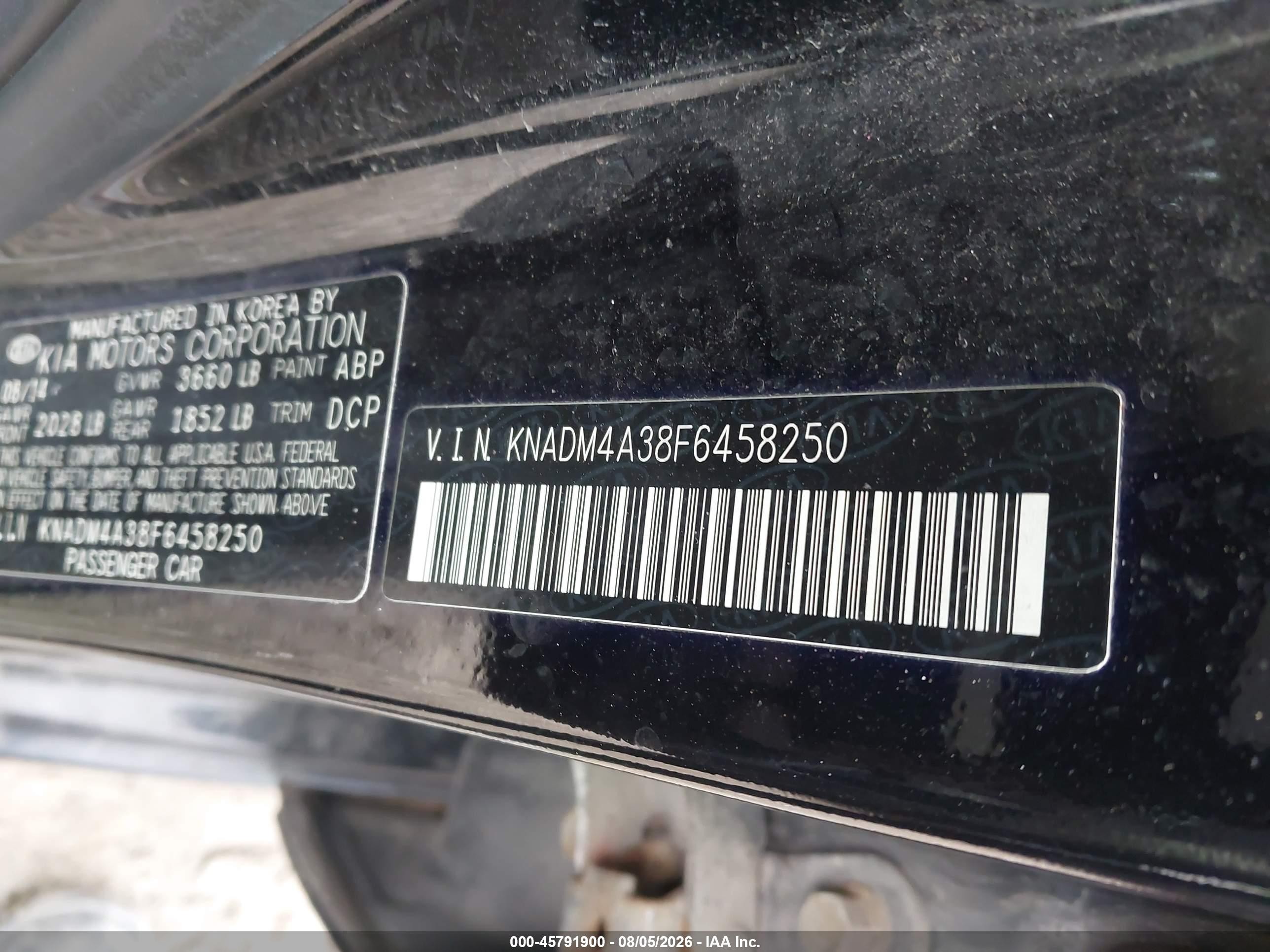 2015 Kia Rio Lx Black vin: KNADM4A38F6458250