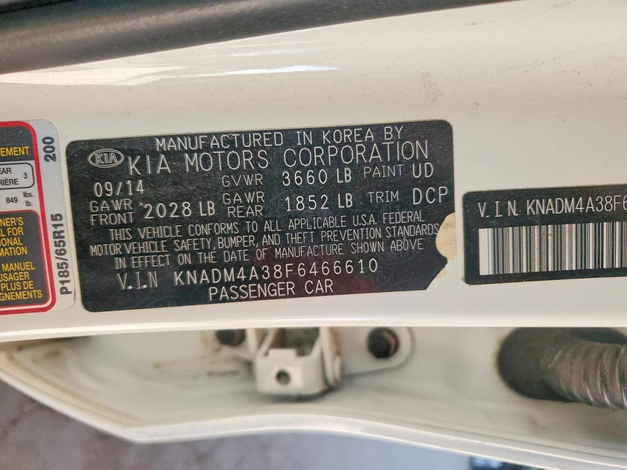 2015 Kia Rio Lx White vin: KNADM4A38F6466610