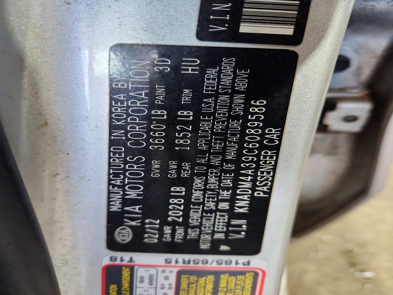 2012 Kia Rio Lx Silver vin: KNADM4A39C6089586