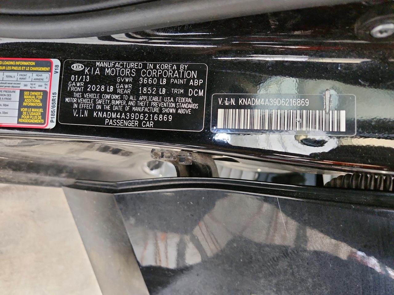 2013 Kia Rio Lx Black vin: KNADM4A39D6216869