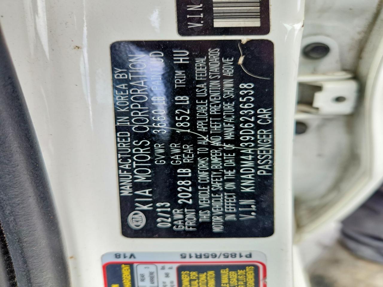 2013 Kia Rio Lx White vin: KNADM4A39D6236538