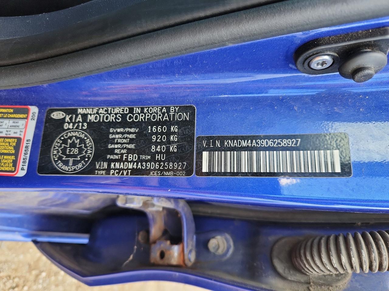 2013 Kia Rio Lx Blue vin: KNADM4A39D6258927