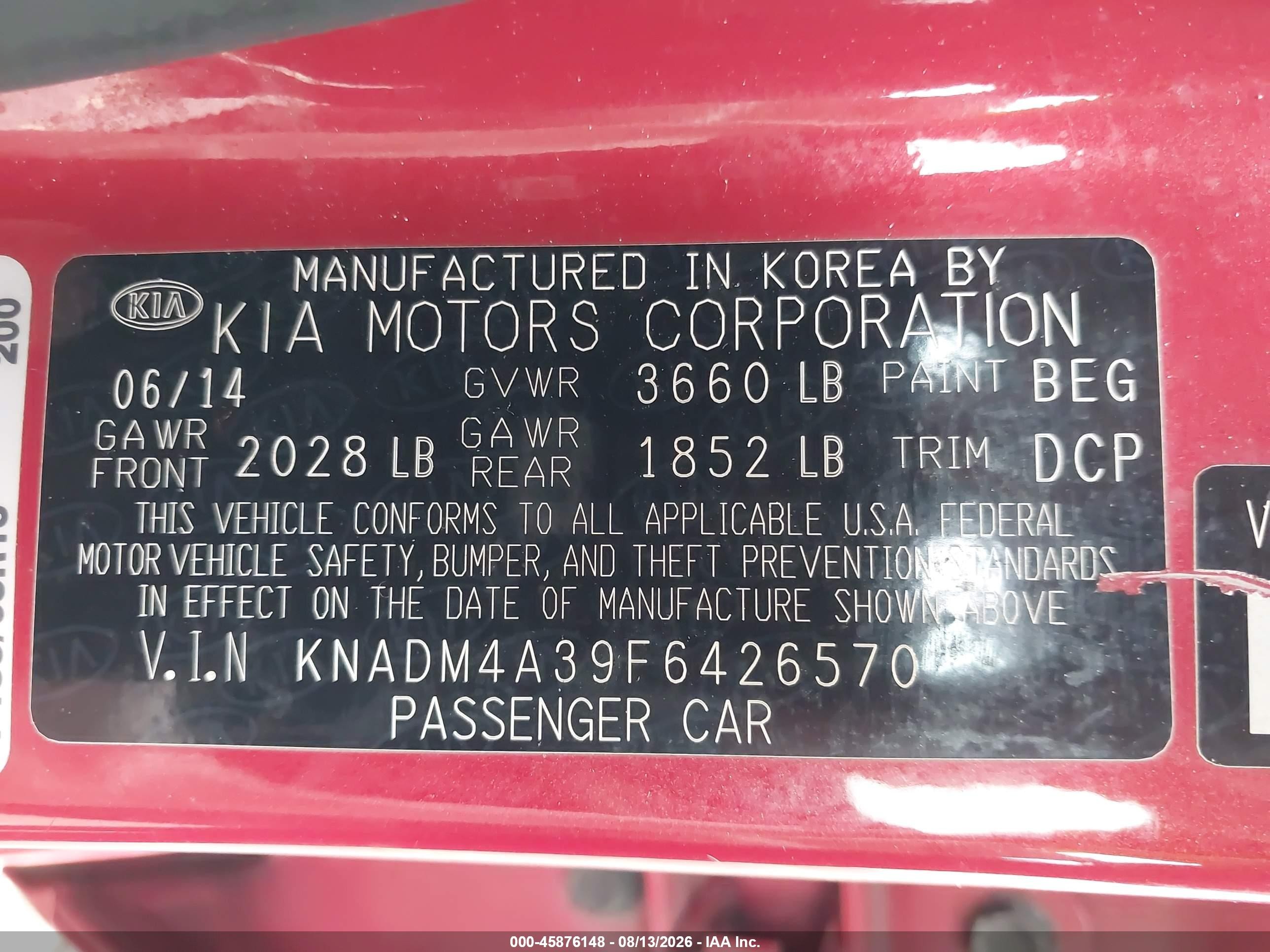 2015 Kia Rio Lx Red vin: KNADM4A39F6426570