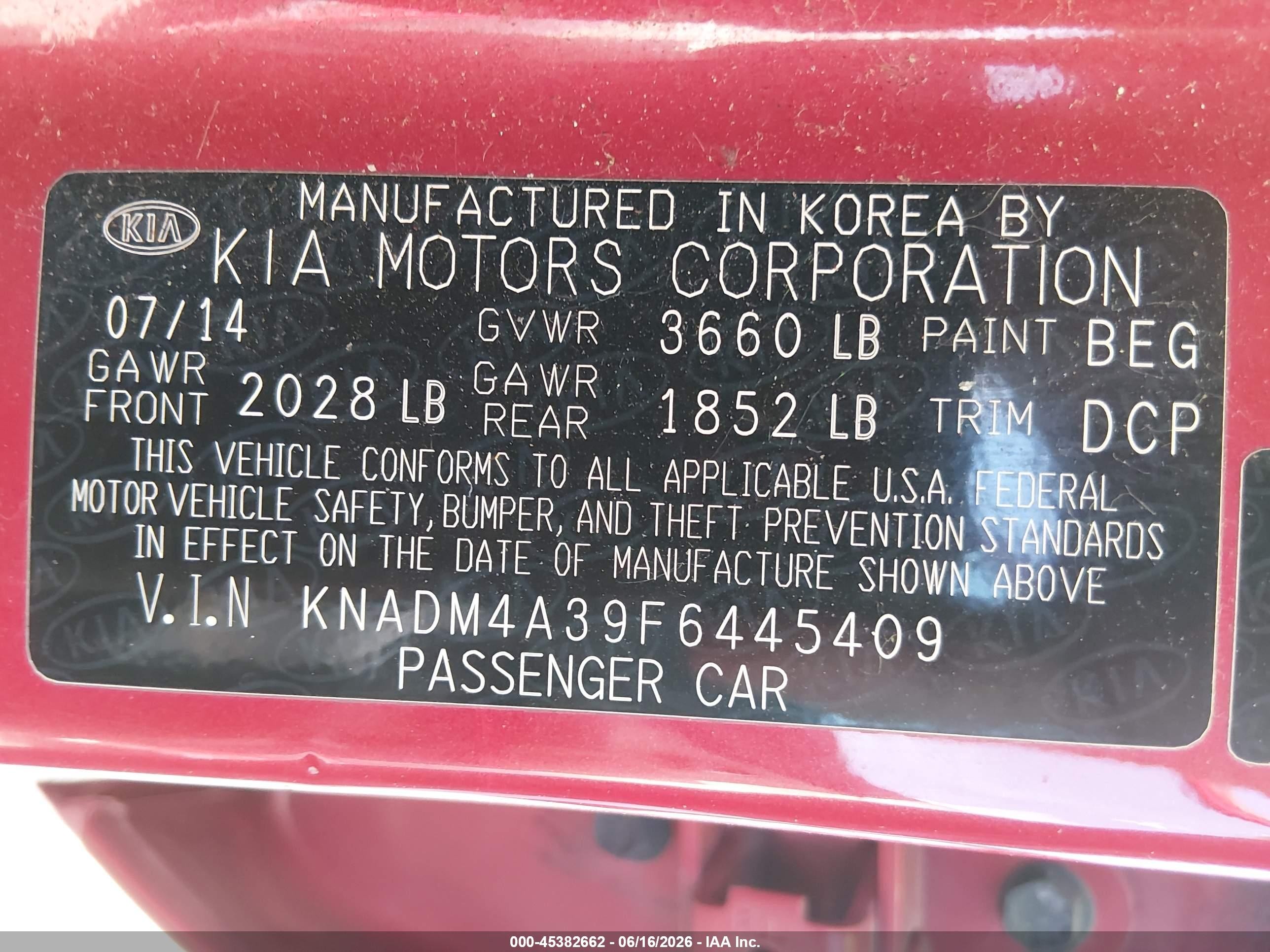 2015 Kia Rio Lx Red vin: KNADM4A39F6445409