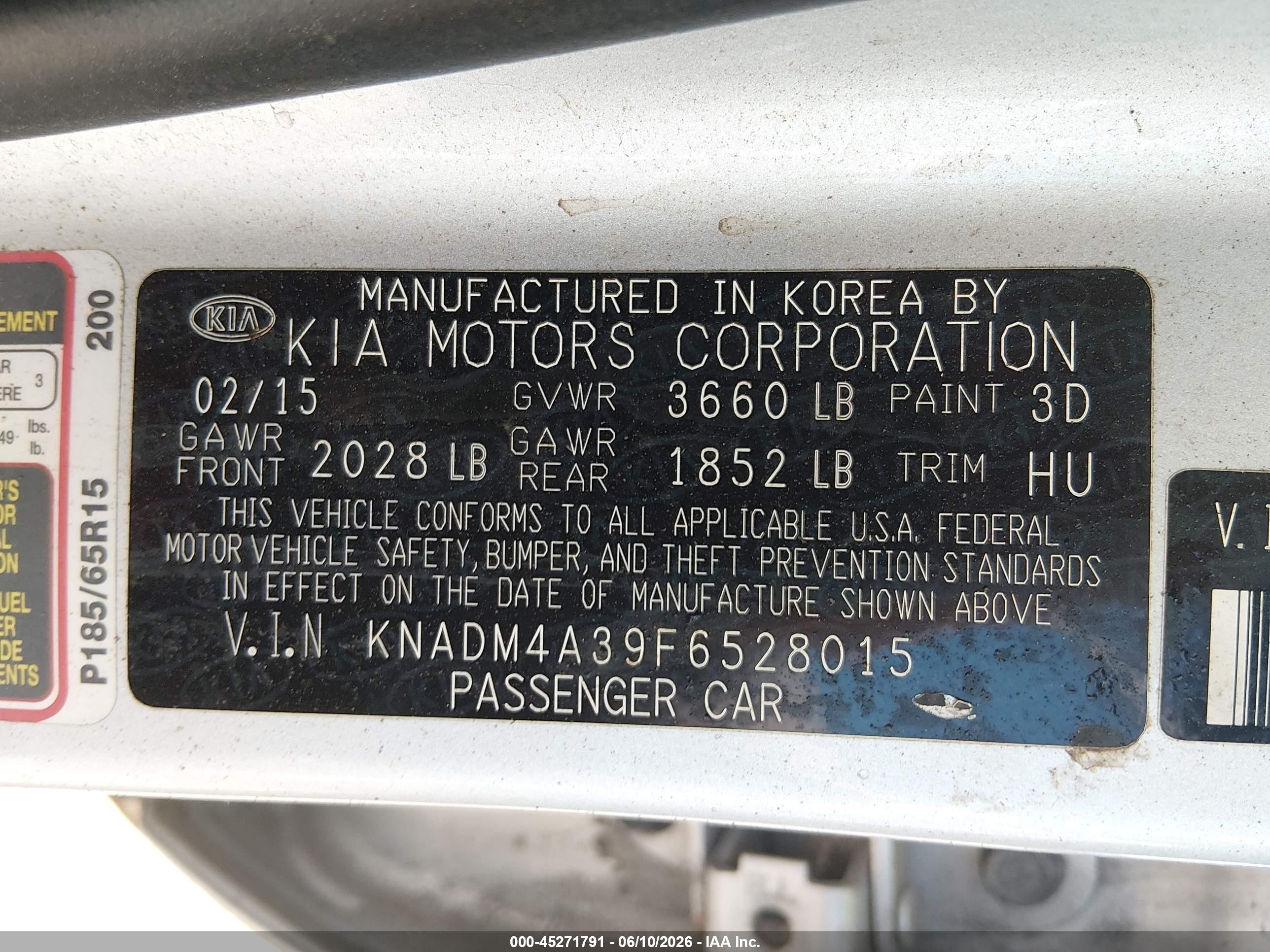 2015 Kia Rio Lx Silver vin: KNADM4A39F6528015