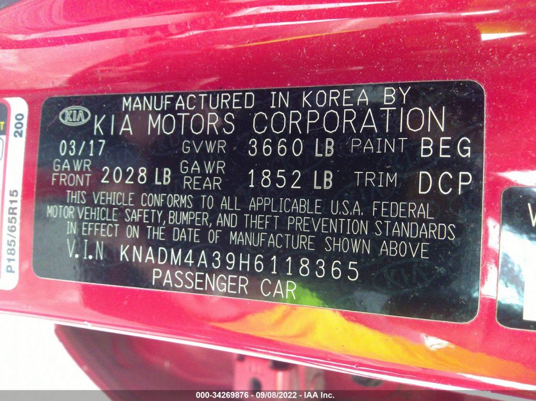 2017 Kia Rio Lx Red vin: KNADM4A39H6118365