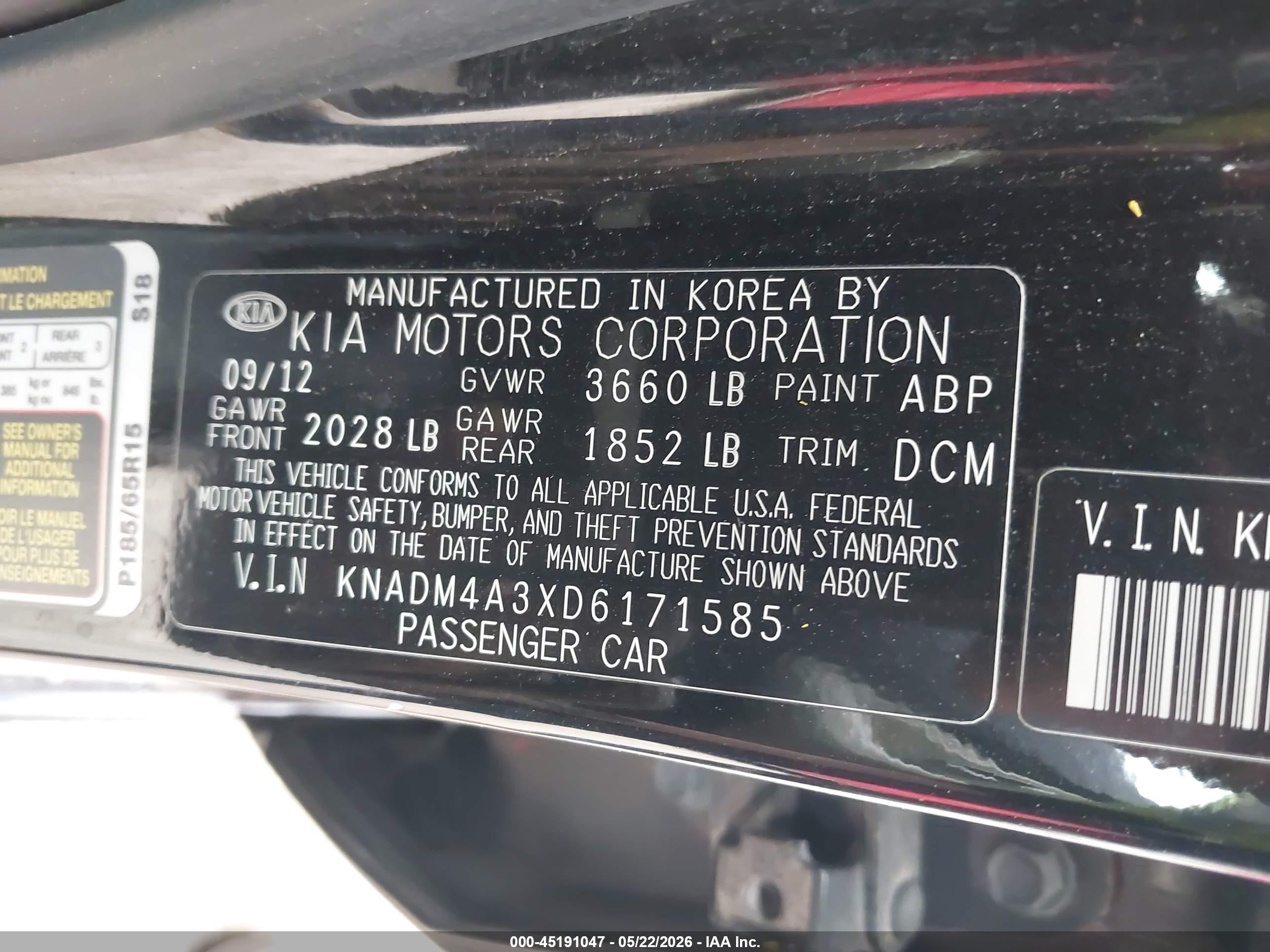 2013 Kia Rio Lx Черный vin: KNADM4A3XD6171585