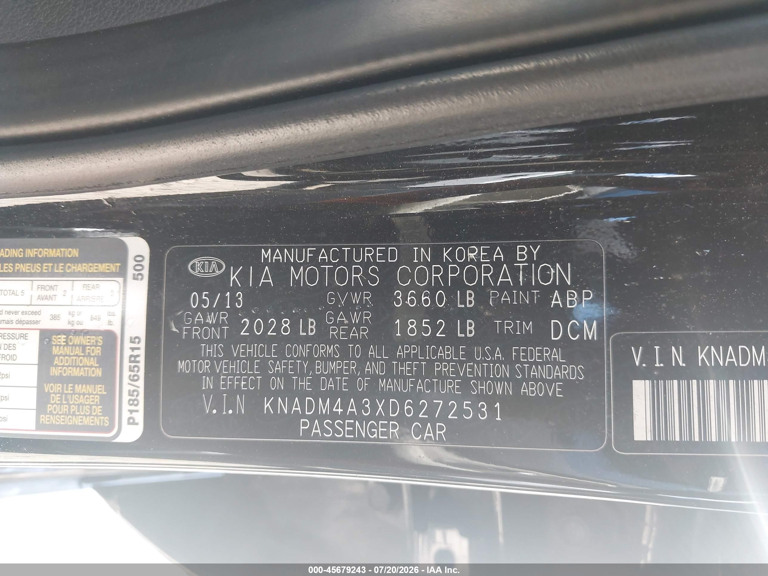 2013 Kia Rio Lx Черный vin: KNADM4A3XD6272531