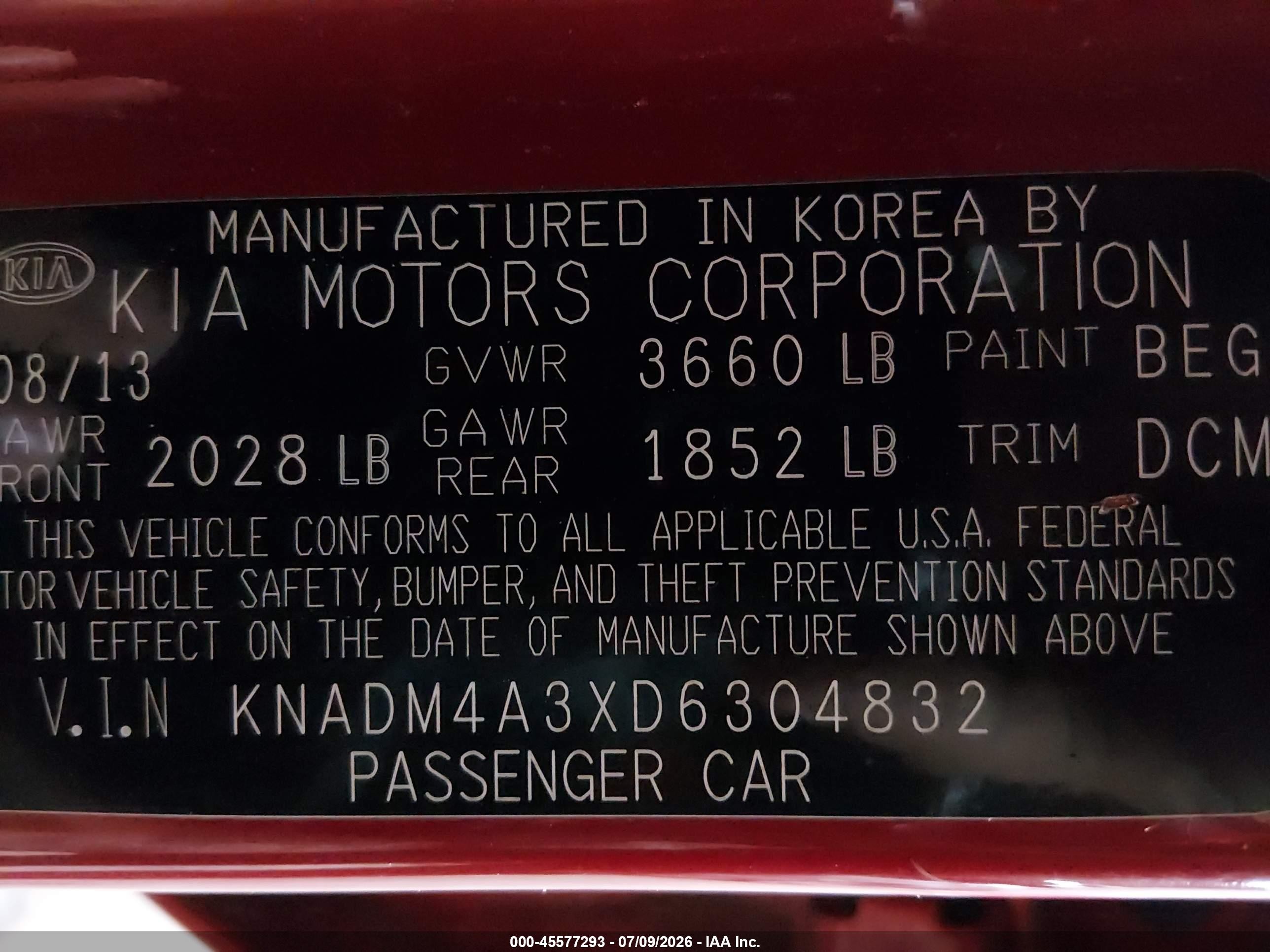 2013 Kia Rio Lx Red vin: KNADM4A3XD6304832